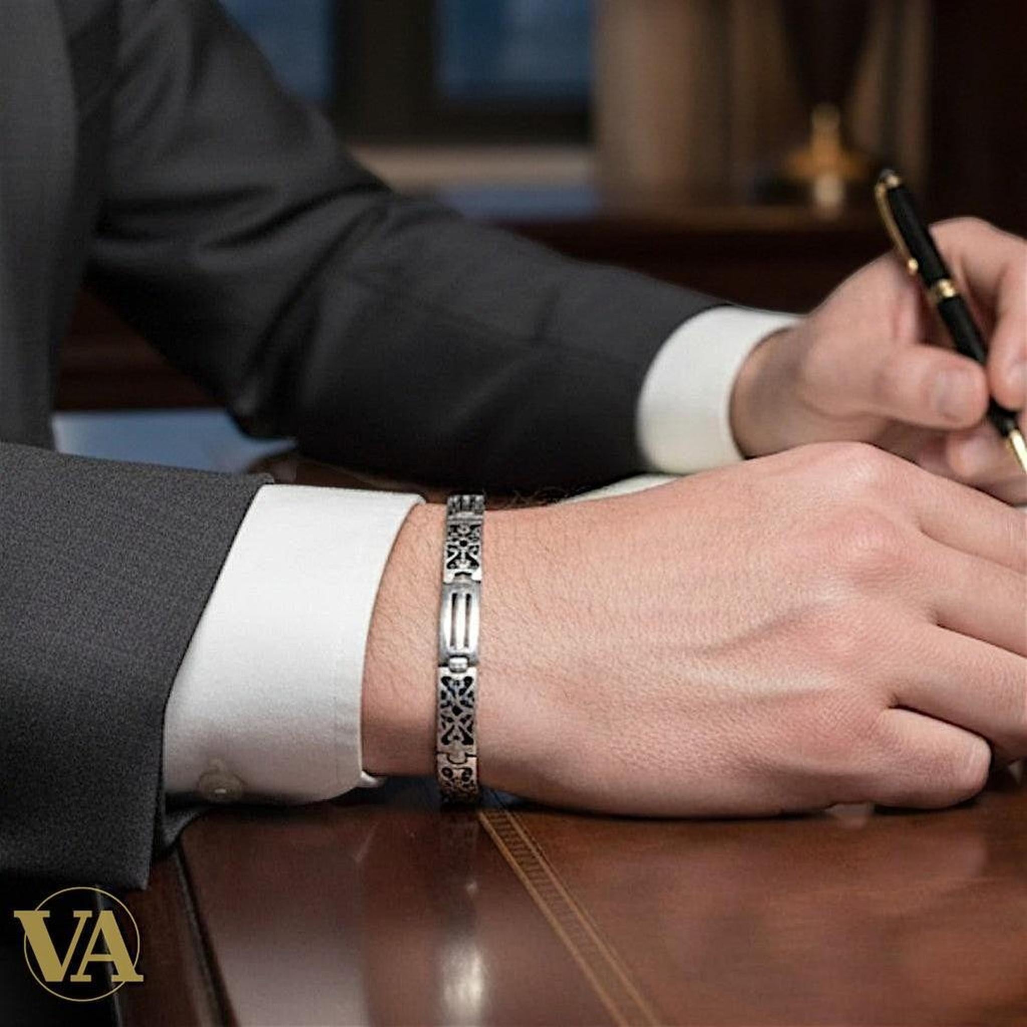 Bracelet Homme Argent 925 – Motifs Arabesques & Maille Articulée | Bijoux Vindicta