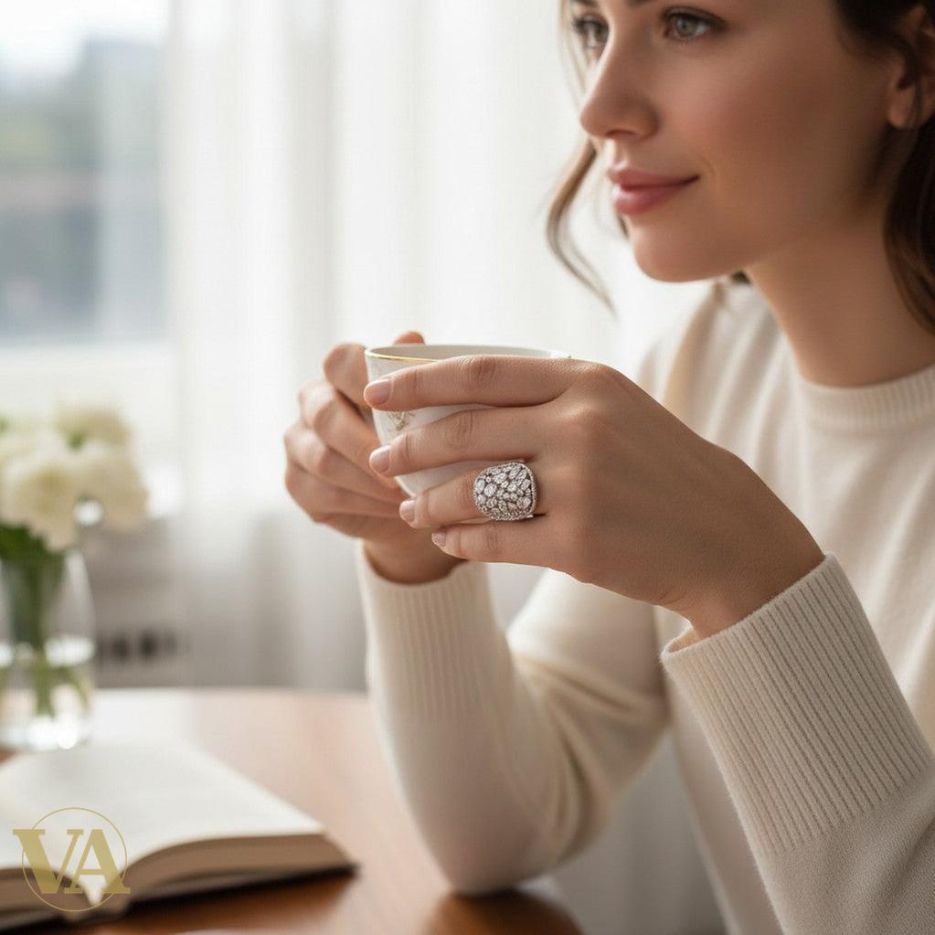 Bague femme argent 925 Cocktail ovale Zircons multi-tailles Onyx noir milgrain-Vindicta : Bijoux Argent 925 Massif, Luxe et Héritage