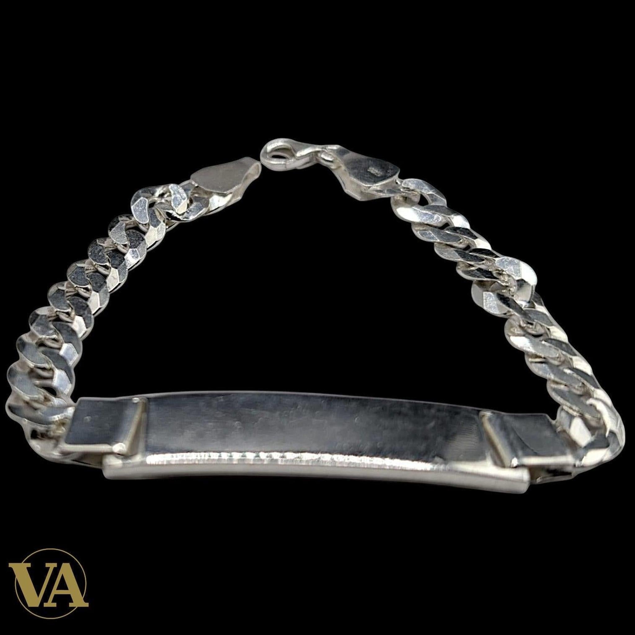 Bracelet Homme Argent 925 – Gourmette & Plaque Fine 38 mm - Argent 925 - Vindicta