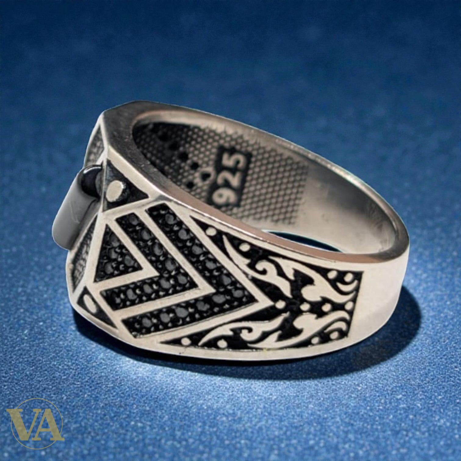Bague homme argent 925 – Onyx Baguette & Pavé Géométrique Art Déco | Bijoux Vindicta