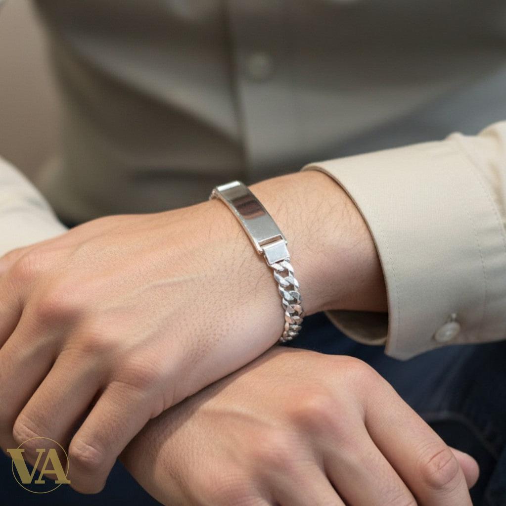 Bracelet Homme Argent 925 – Gourmette & Plaque Fine 38 mm