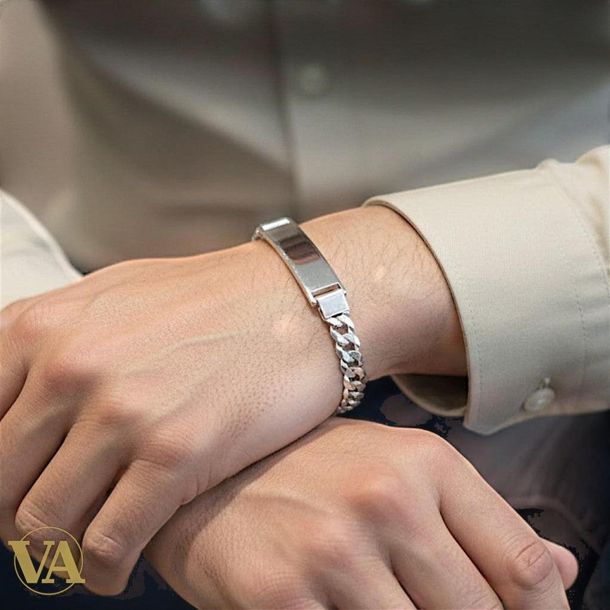 Bracelet Homme Argent 925 – Gourmette & Plaque Fine 38 mm - Argent 925 - Vindicta