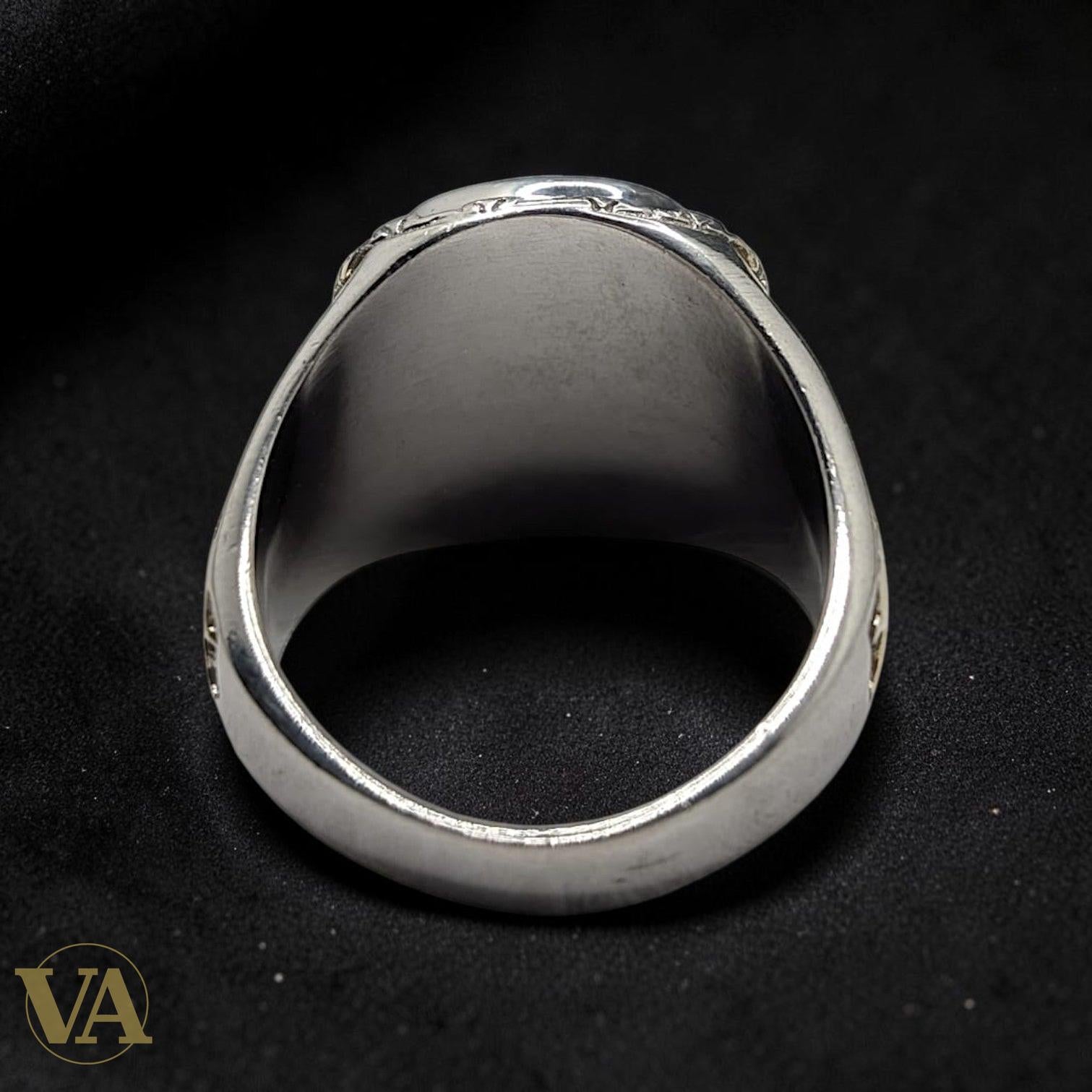 Chevalière Homme Argent 925 Pierre Bleue Flancs Plaqués Or Arabesques