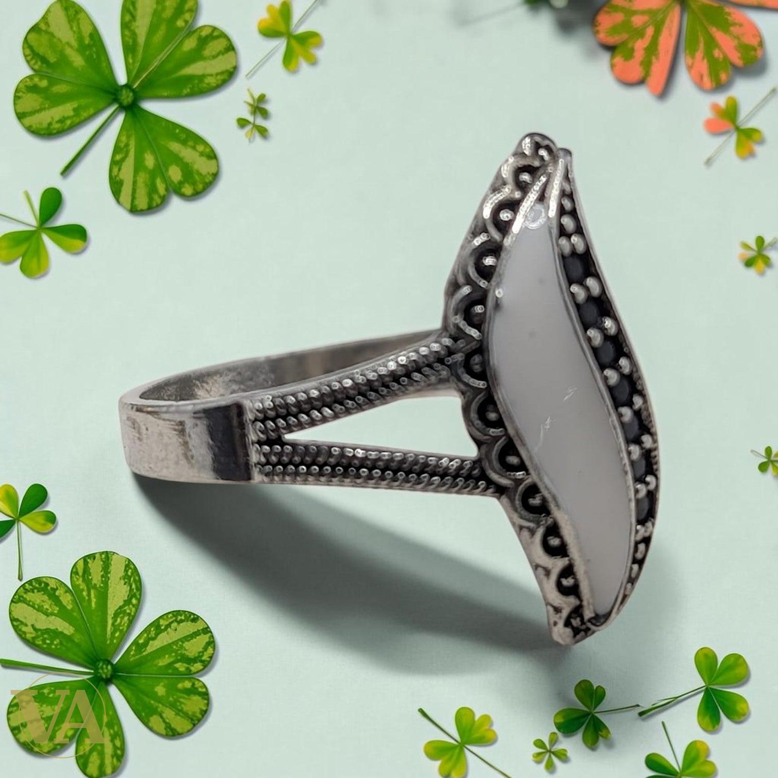 Bague femme argent 925 Nacre blanche marquise Onyx noir milgrain tige torsadée-Vindicta : Bijoux Argent 925 Massif, Luxe et Héritage