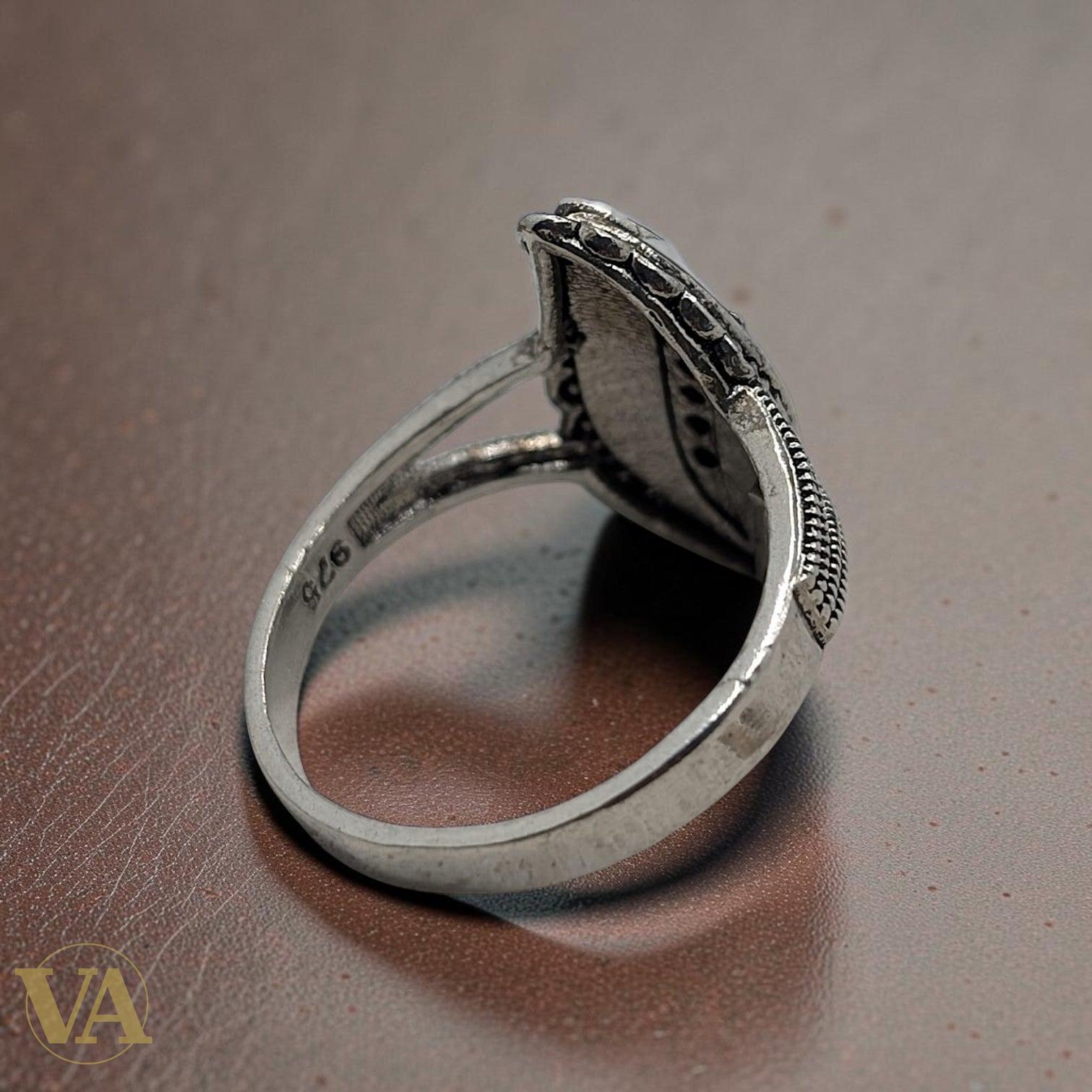 Bague femme argent 925 Nacre blanche marquise Onyx noir milgrain tige torsadée-Vindicta : Bijoux Argent 925 Massif, Luxe et Héritage