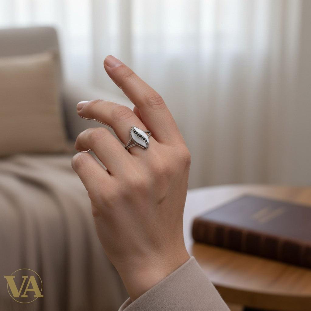 Bague femme argent 925 Nacre blanche marquise Onyx noir milgrain tige torsadée-Vindicta : Bijoux Argent 925 Massif, Luxe et Héritage
