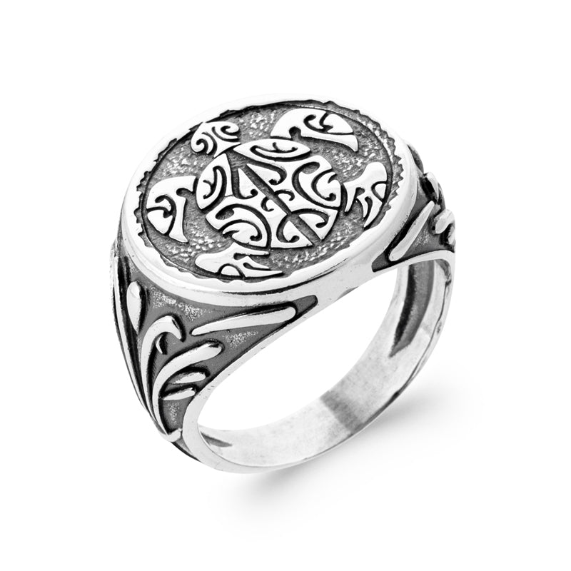 Chevalière Homme Argent 925 – Motifs Courbes sur Fond Texturé – vue de détail