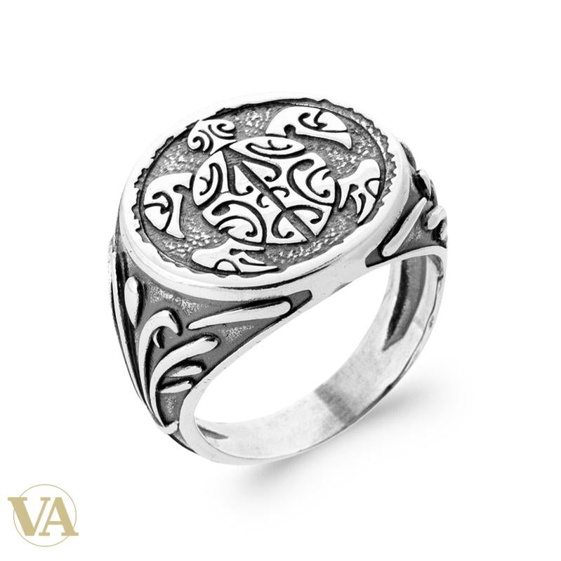 Chevalière Homme Argent 925 – Motifs Courbes sur Fond Texturé - Argent 925 - Vindicta