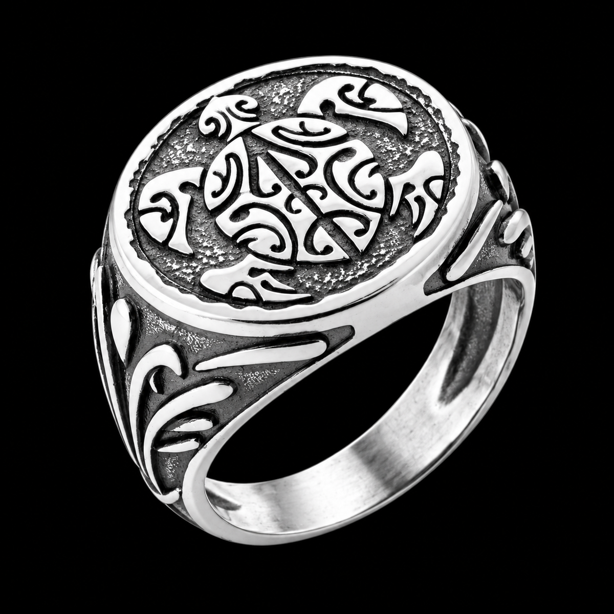 Chevalière Homme Argent 925 – Motifs Courbes sur Fond Texturé - Argent 925 - Vindicta