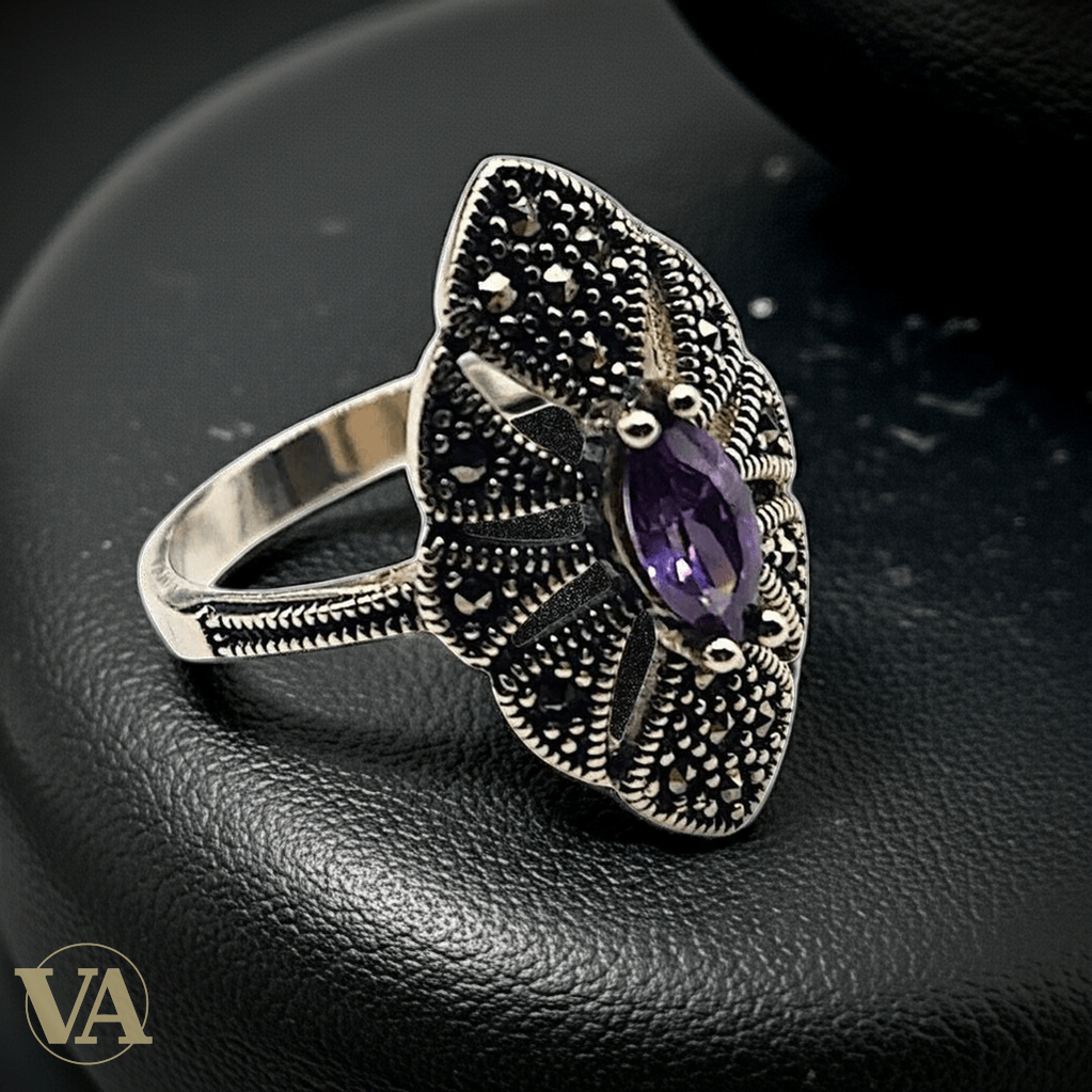 Bague Femme argent 925 améthyste et marcassites - Argent 925 - Vindicta