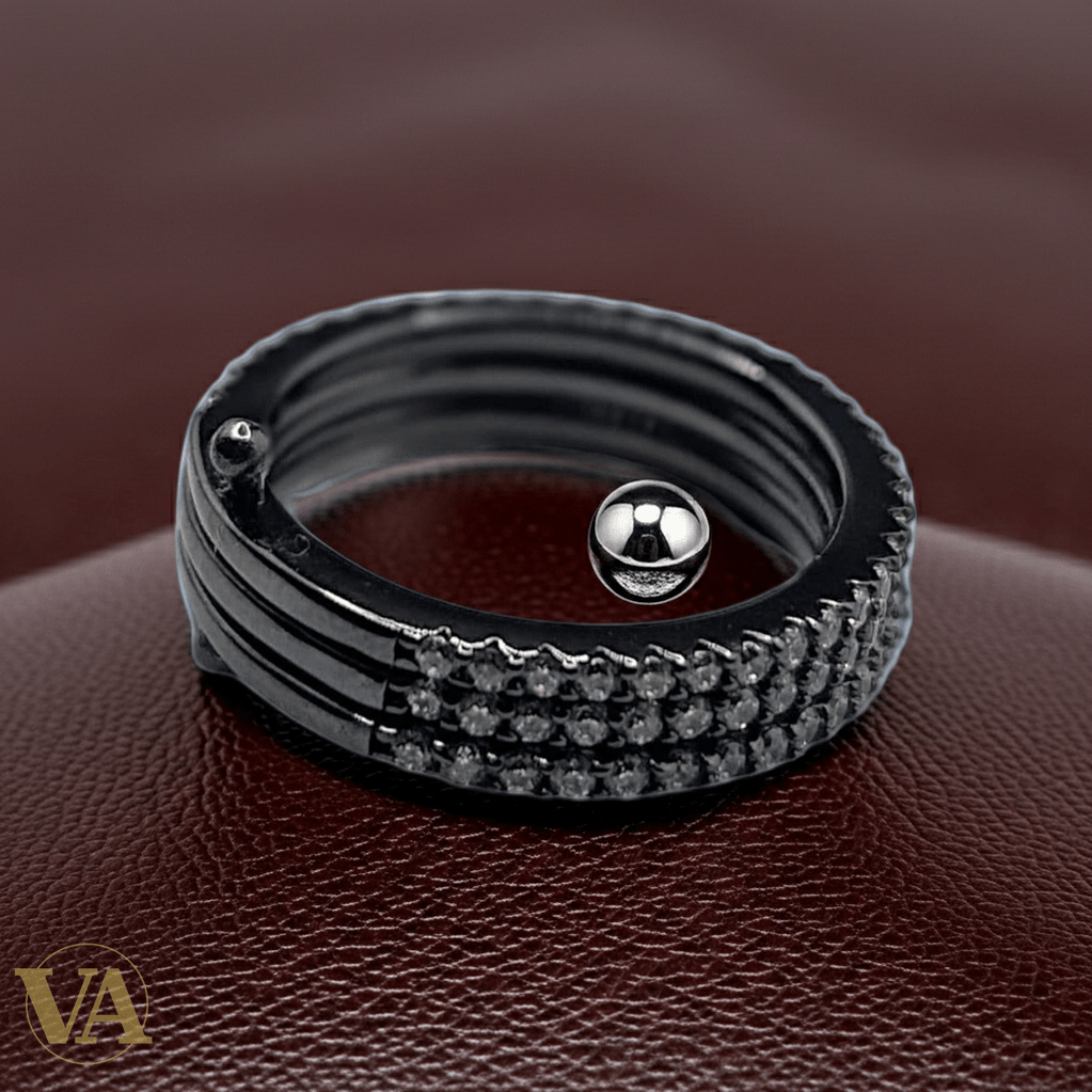Bague Femme Argent 925 Oxyde de Zirconium Pavé 3 Rangs Noire - Argent 925 - Vindicta