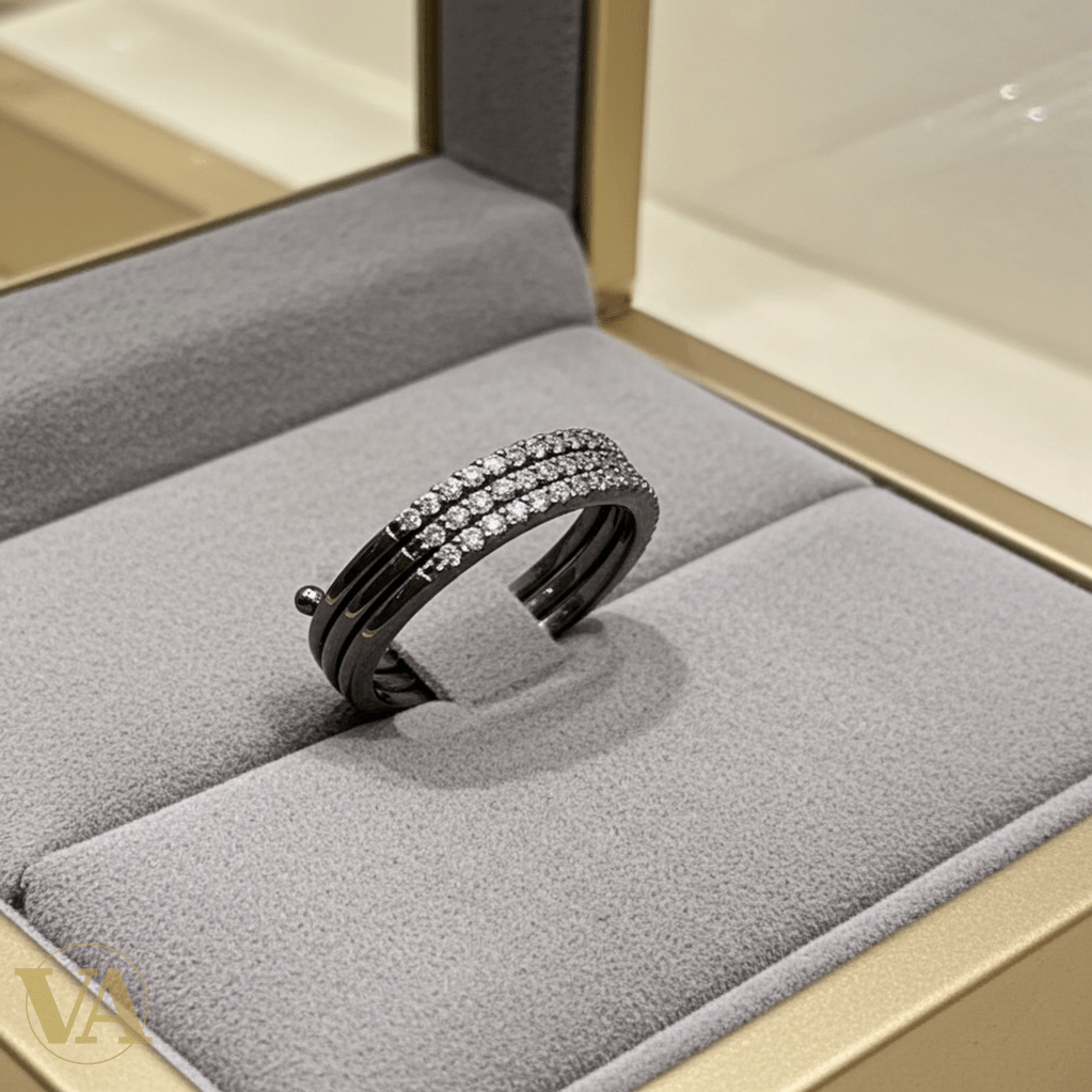 Bague Femme Argent 925 Oxyde de Zirconium Pavé 3 Rangs Noire - Argent 925 - Vindicta