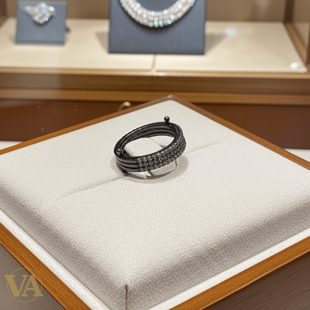 Bague Femme Argent 925 Oxyde de Zirconium Pavé 3 Rangs Noire - Argent 925 - Vindicta