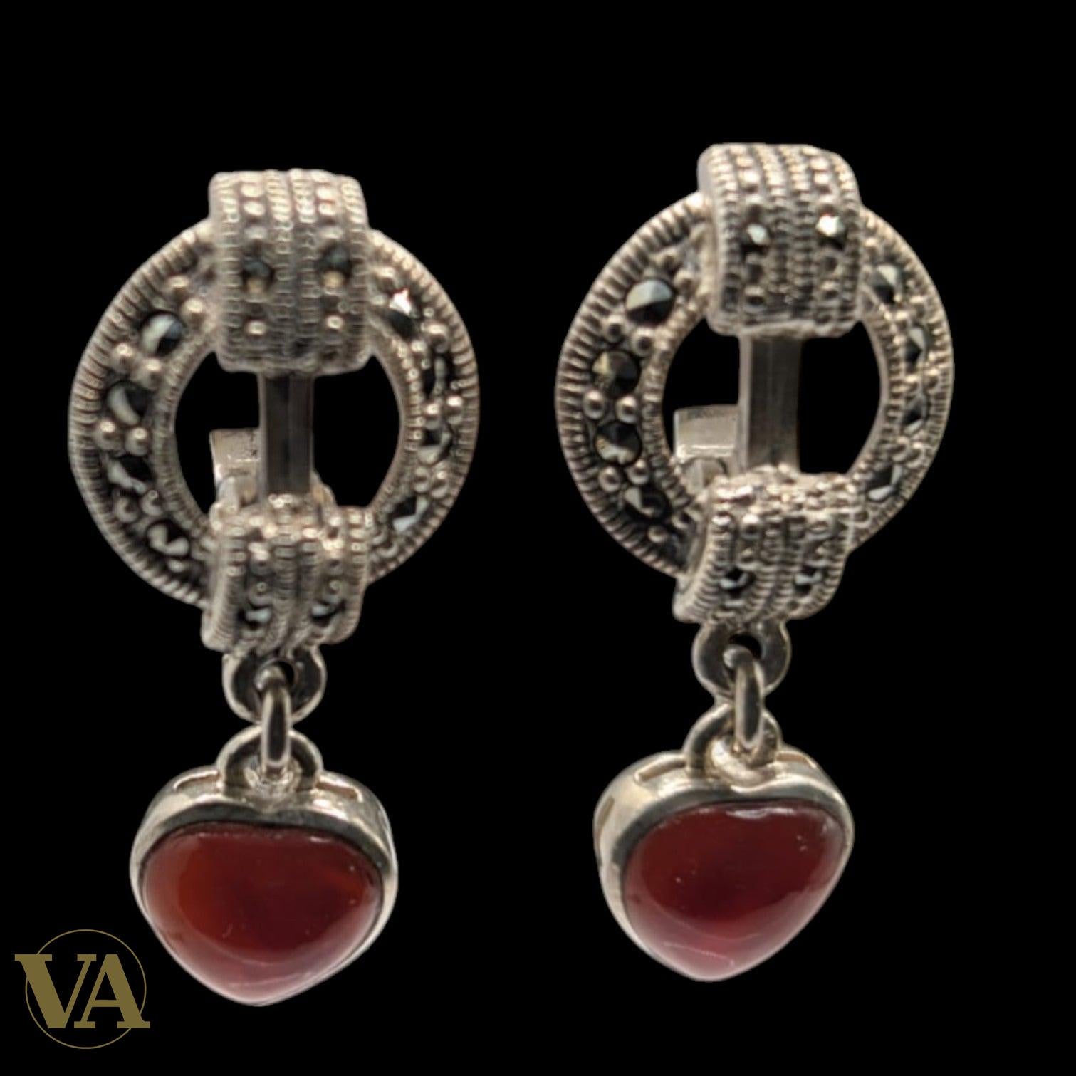 Boucles d'Oreilles Argent 925 Cornaline et Marcassite