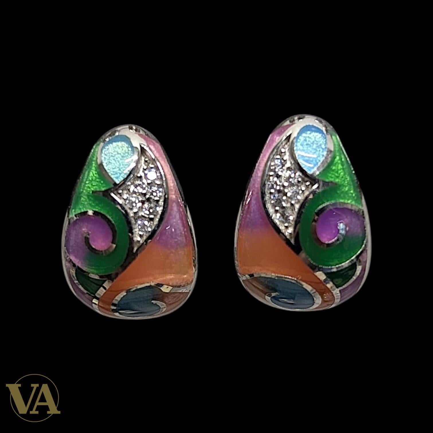 Boucles d'oreilles Femme Argent 925 – Émail Art Nouveau Spirale Multicolore
