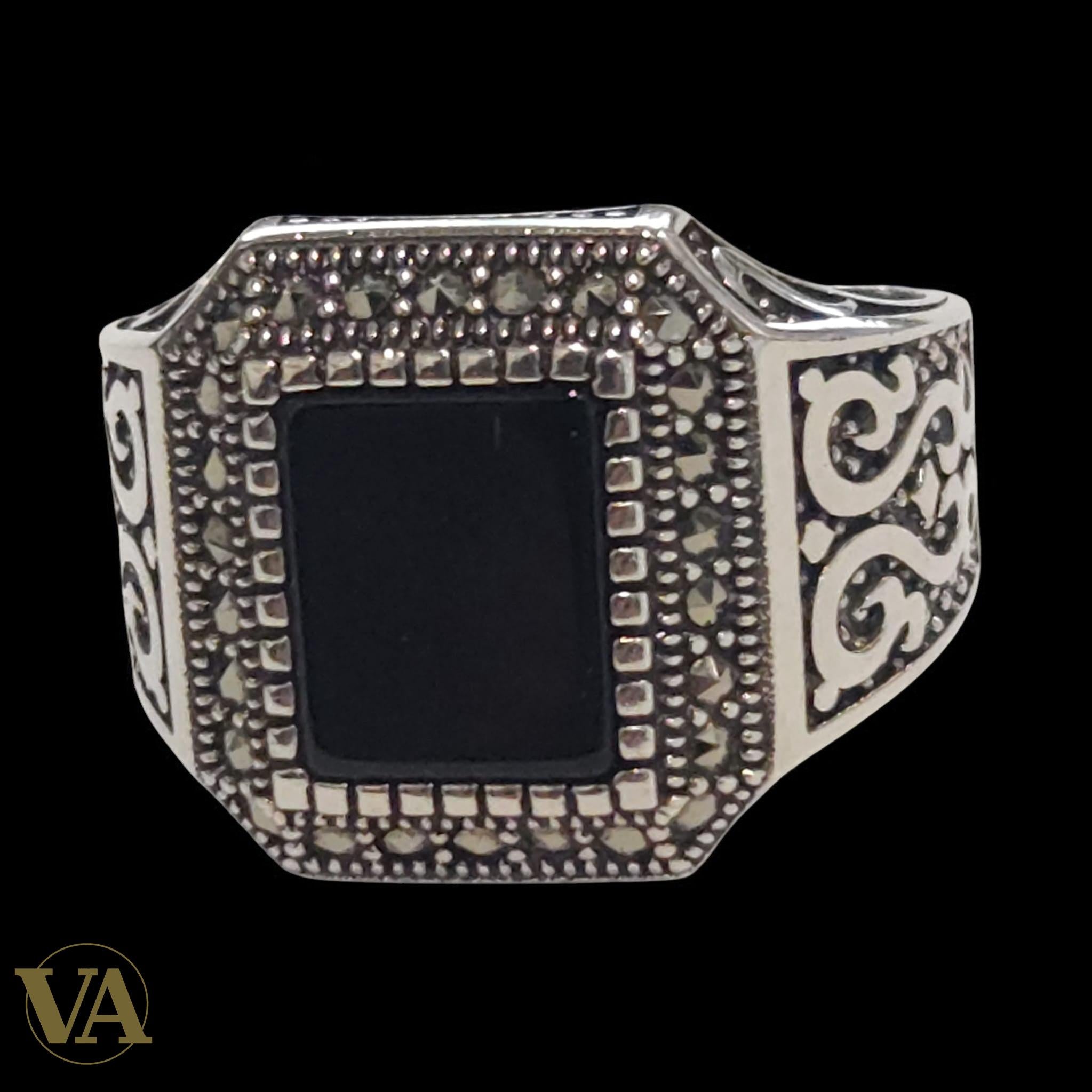 Bague Homme Argent 925 Onyx & Marcassites – Style Distingué