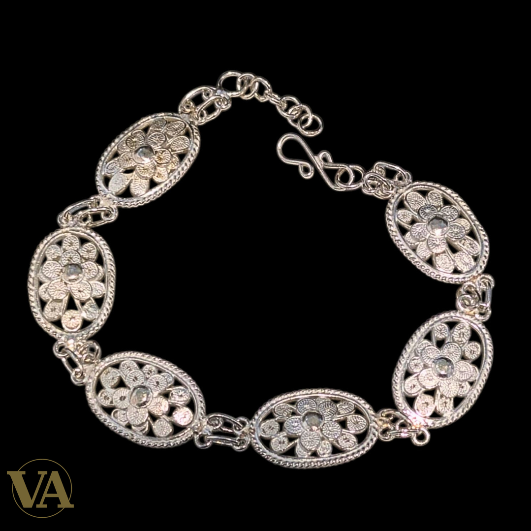 Bracelet Femme Argent 925 Massif – Fleurs Filigranes