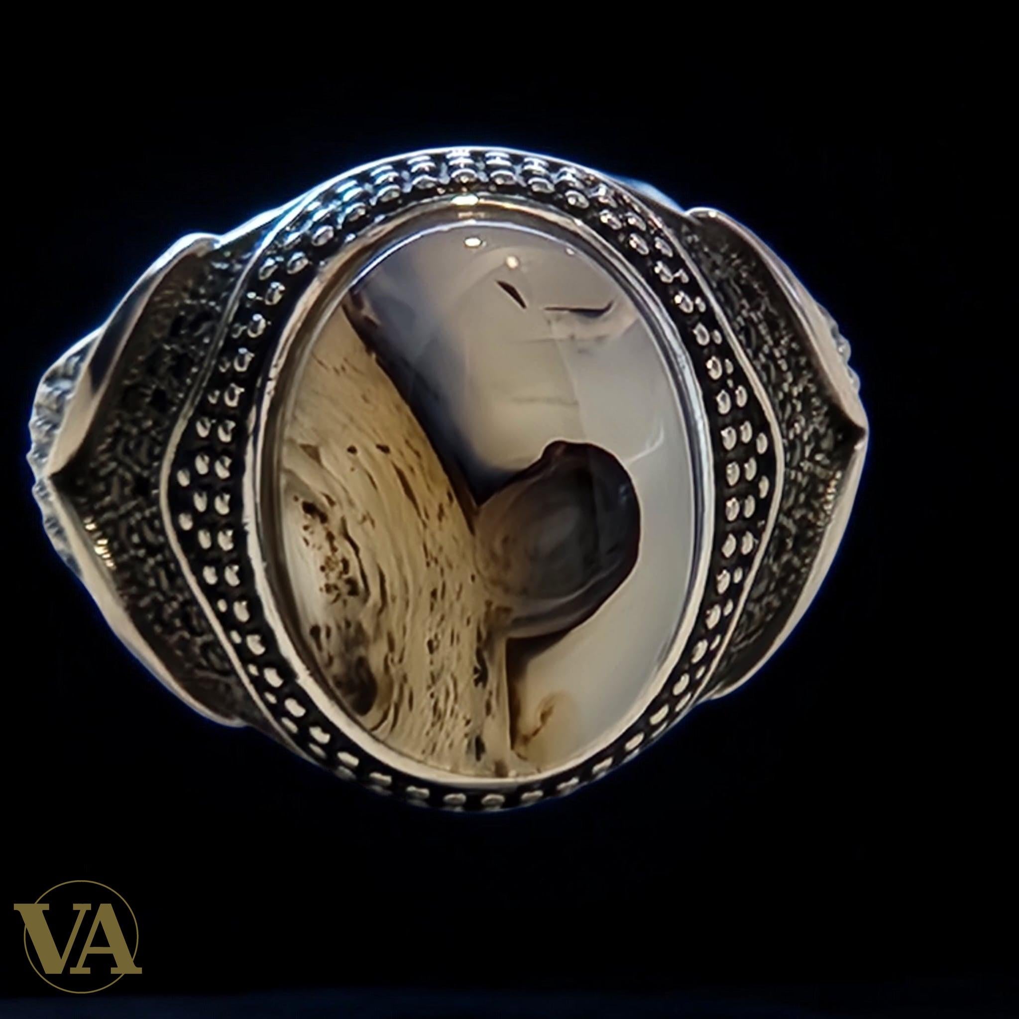 Bague homme argent 925 et agate dendritique