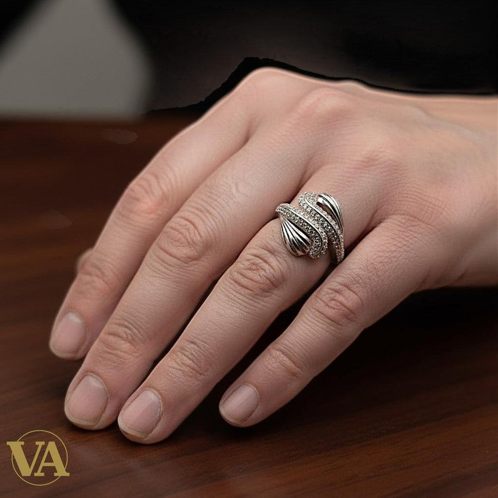 Bague femme Argent 925 Massif Zirconium Design Enroulé