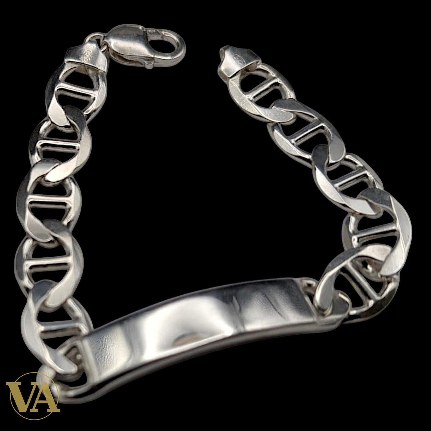 Bracelet Homme Argent 925 – Plaque Lisse & Maille Large