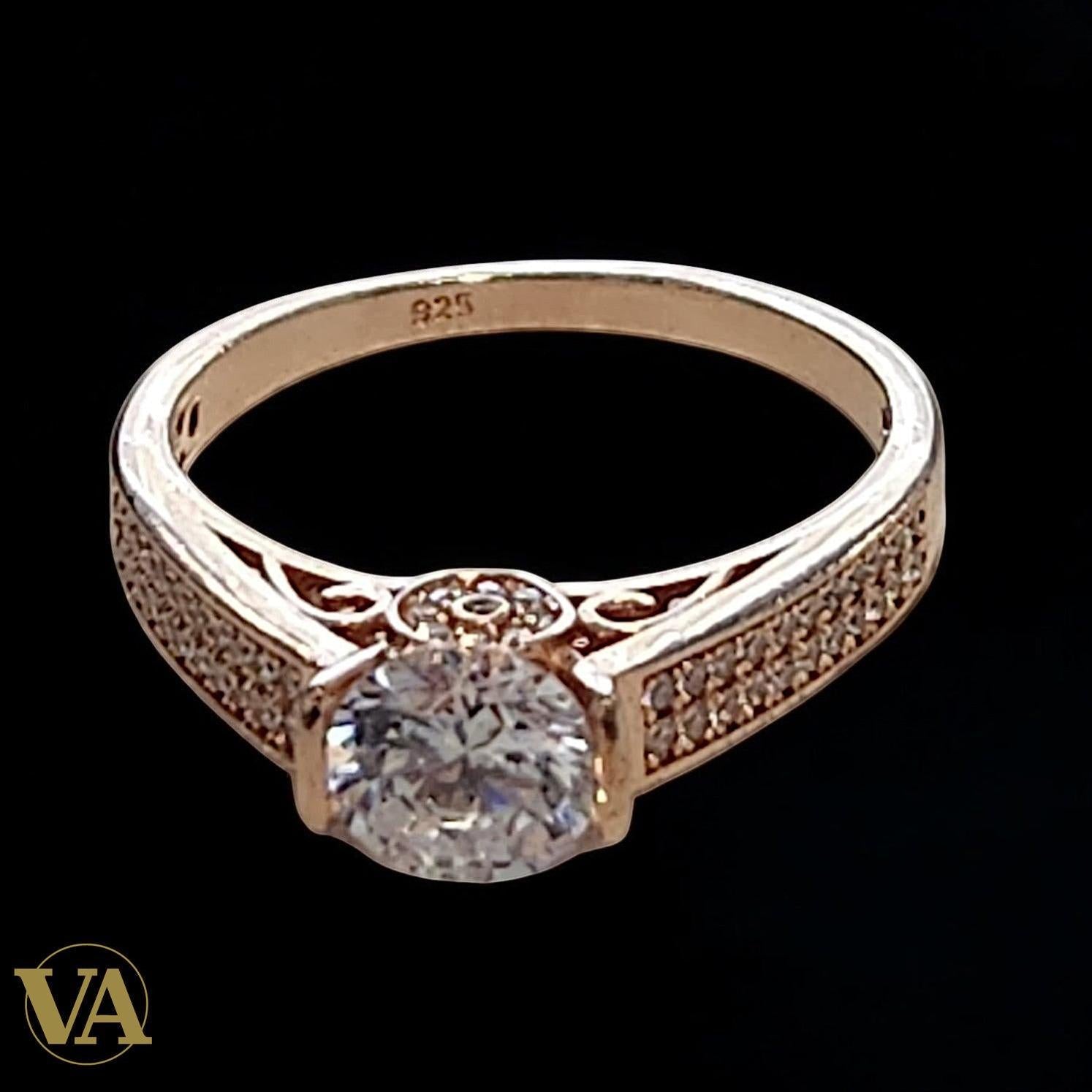 Bague Femme Argent 925 Plaqué Or Rose – Solitaire Zirconium Élégant