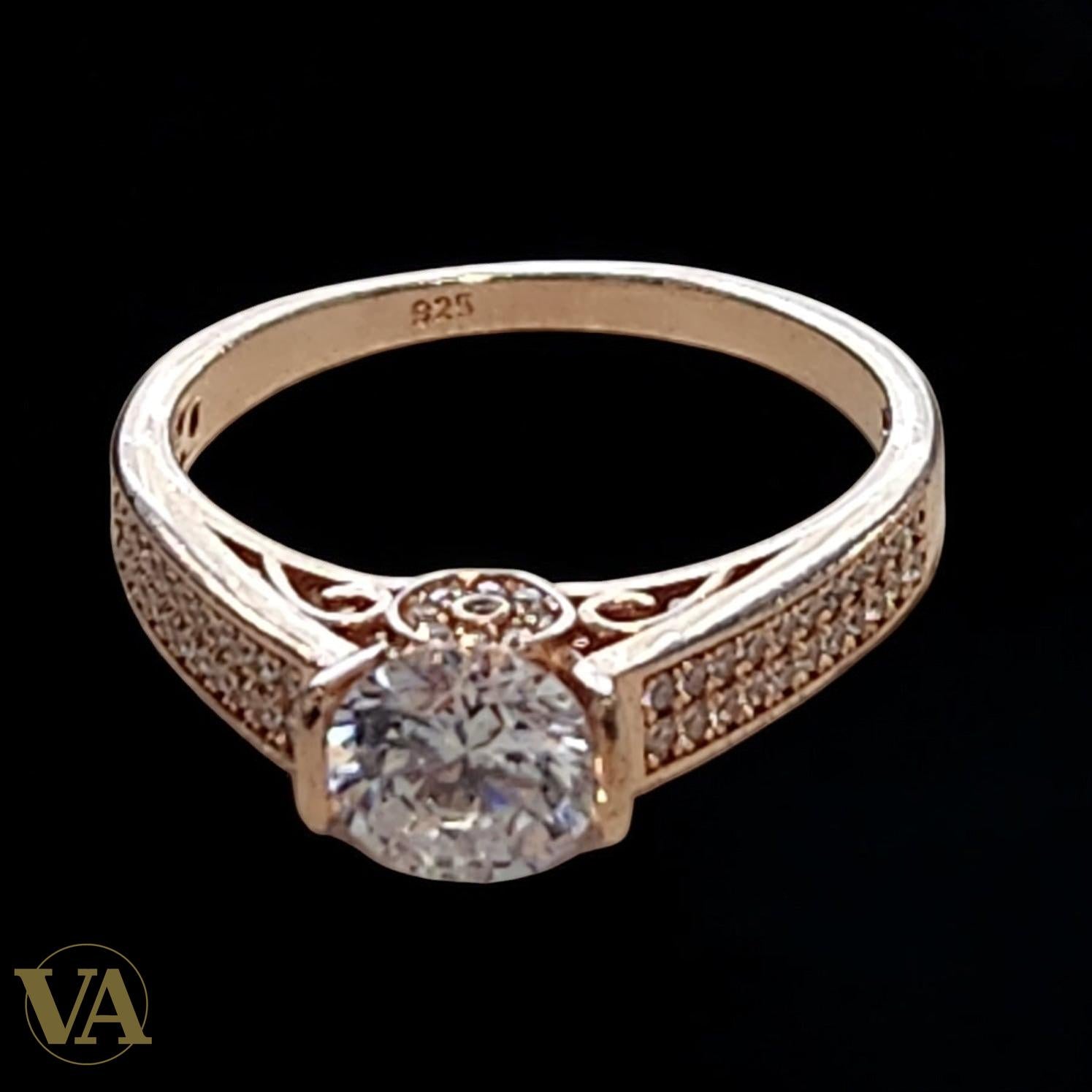 Bague Femme Argent 925 Plaqué Or Rose – Solitaire Zirconium Élégant