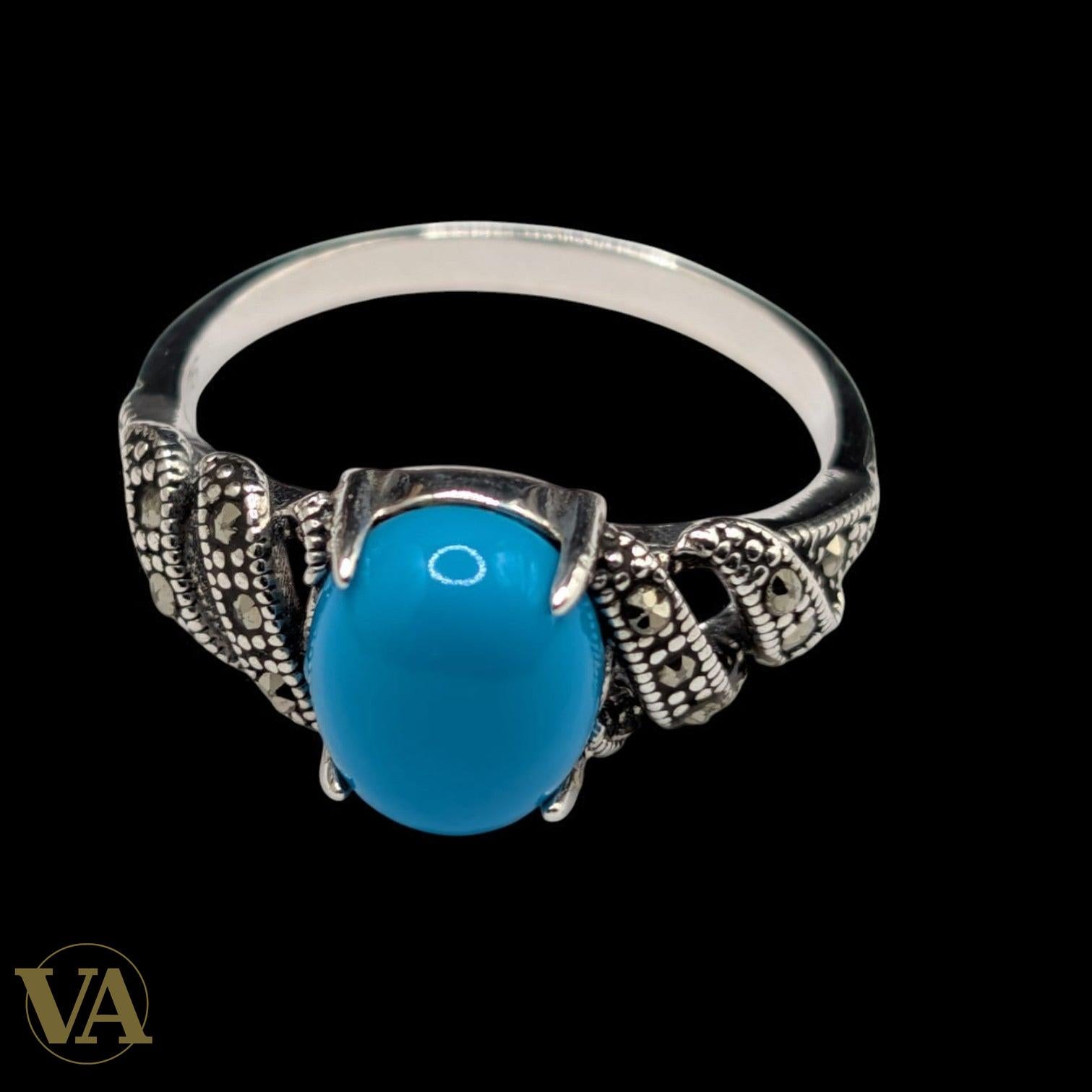 Bague femme turquoise & marcassite en argent 925