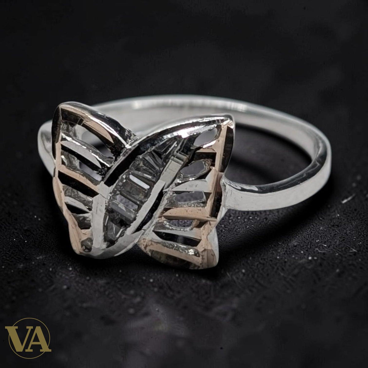 Bague Femme Argent 925 Papillon Bicolore Ajouré Zircons - Argent 925 - Vindicta