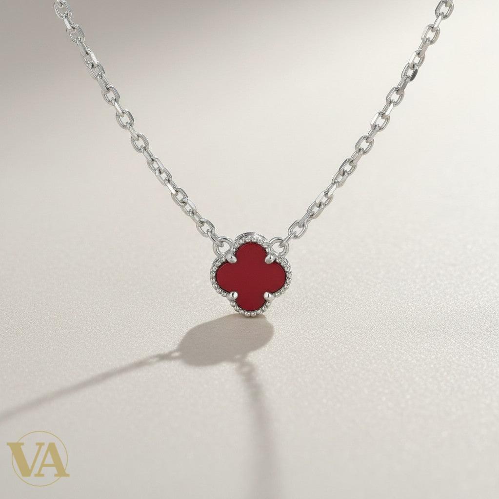 Collier Femme Cornaline Argent 925 — Pendentif Trèfle Pierre Naturelle