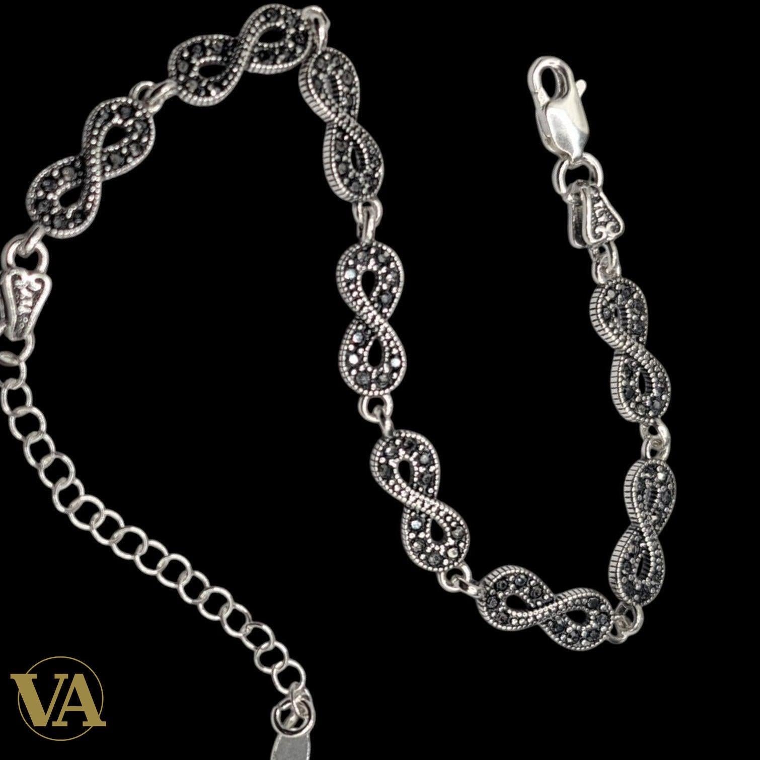 Bracelet Femme Argent 925 Infini Marcassite Vintage | Bijoux Vindicta