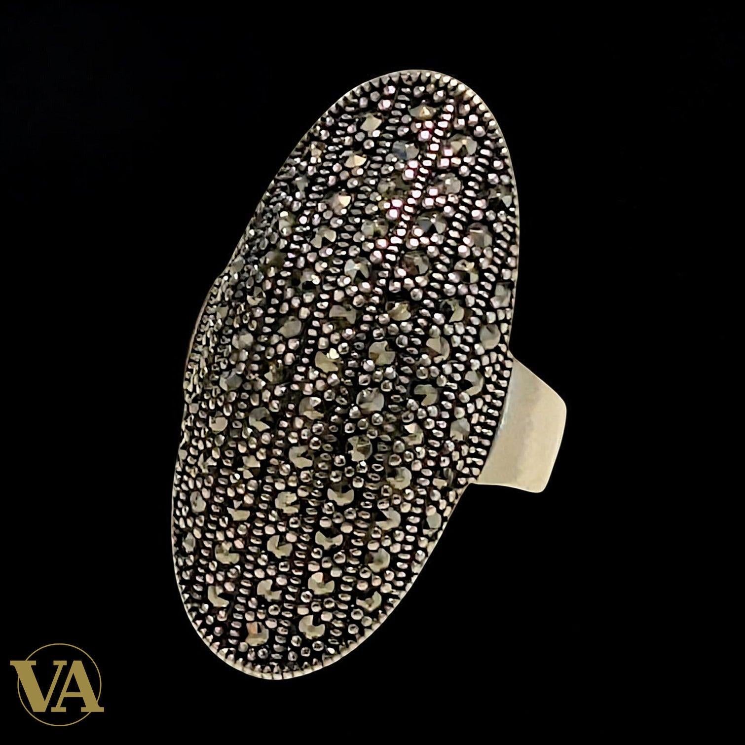 Bague femme ovale argent 925 et marcassite – Style vintage