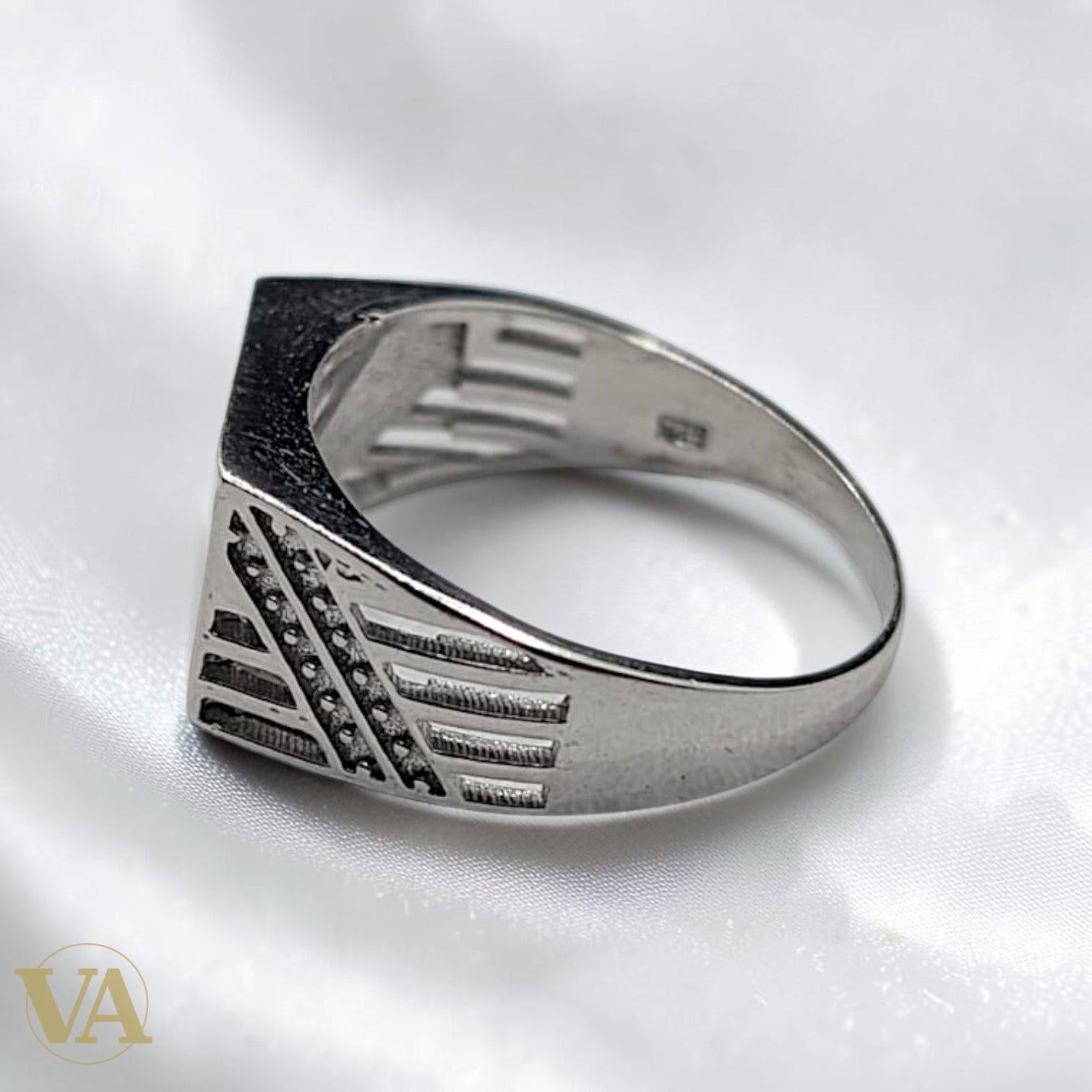 Chevalière Homme Argent 925 & Zircons Noirs – Design Géométrique Plaqué Or Rose | Bijoux Vindicta