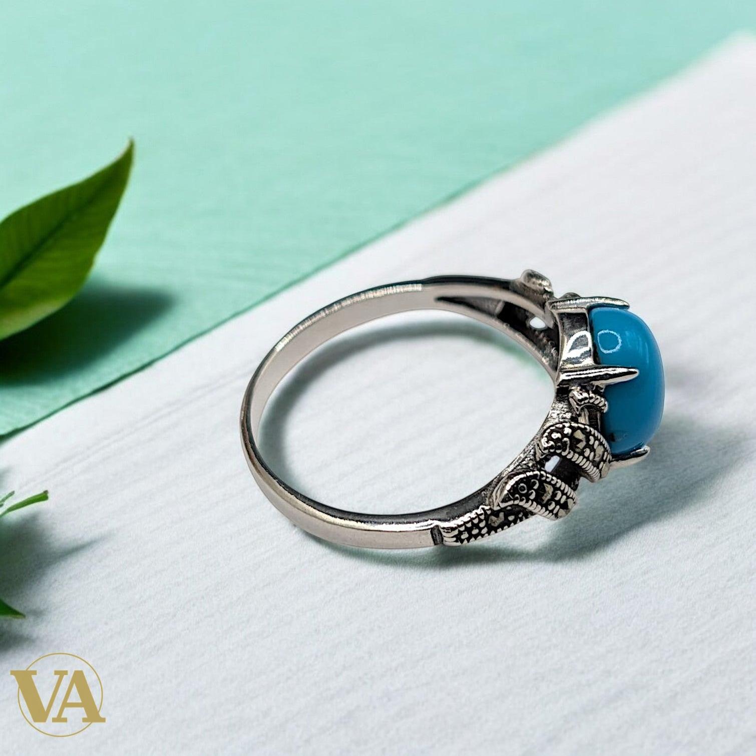 Bague femme turquoise & marcassite en argent 925 | Bijoux Vindicta