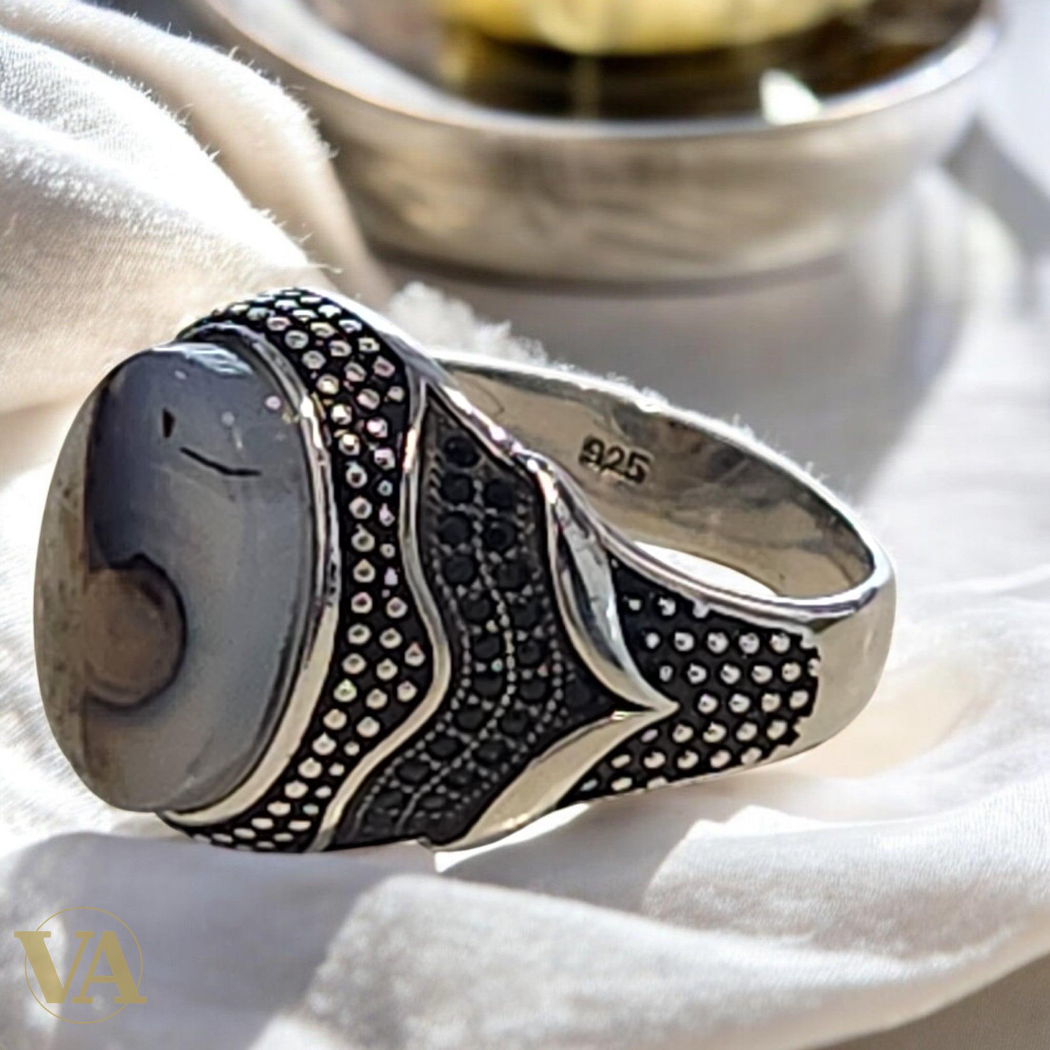 Bague homme argent 925 et agate dendritique