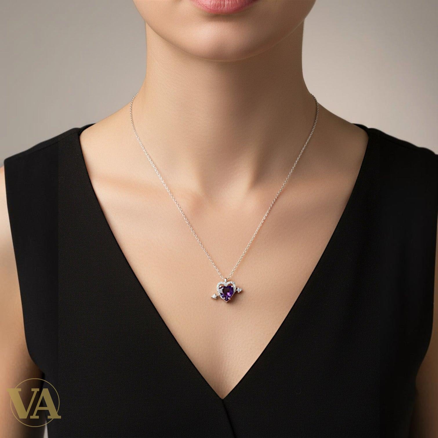 Collier Femme Argent 925 Améthyste Violette – Cœur Flèche Pavé-Vindicta : Bijoux Argent 925 Massif, Luxe et Héritage