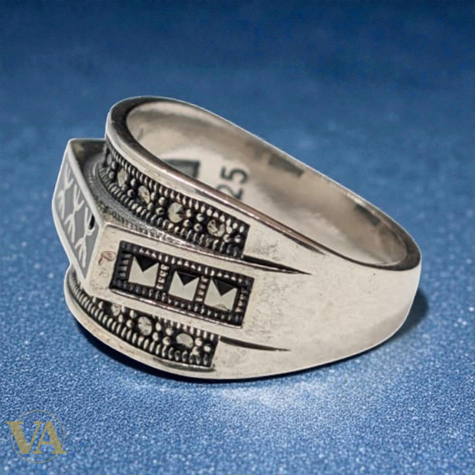 Bague homme argent 925 – Motifs Tifinagh & Onyx Noir