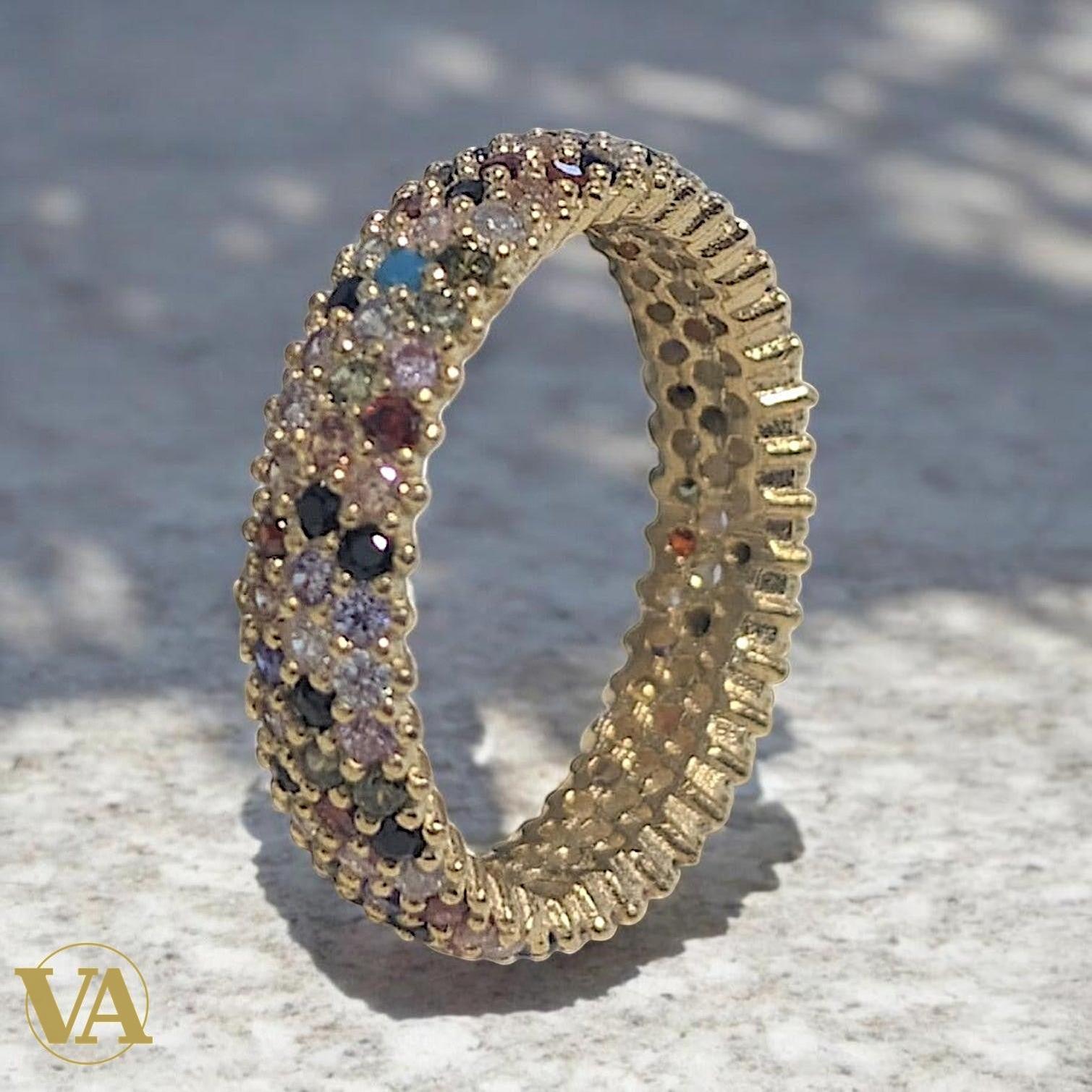 Bague femmes Argent Plaqué Or Oxydes Multicolores