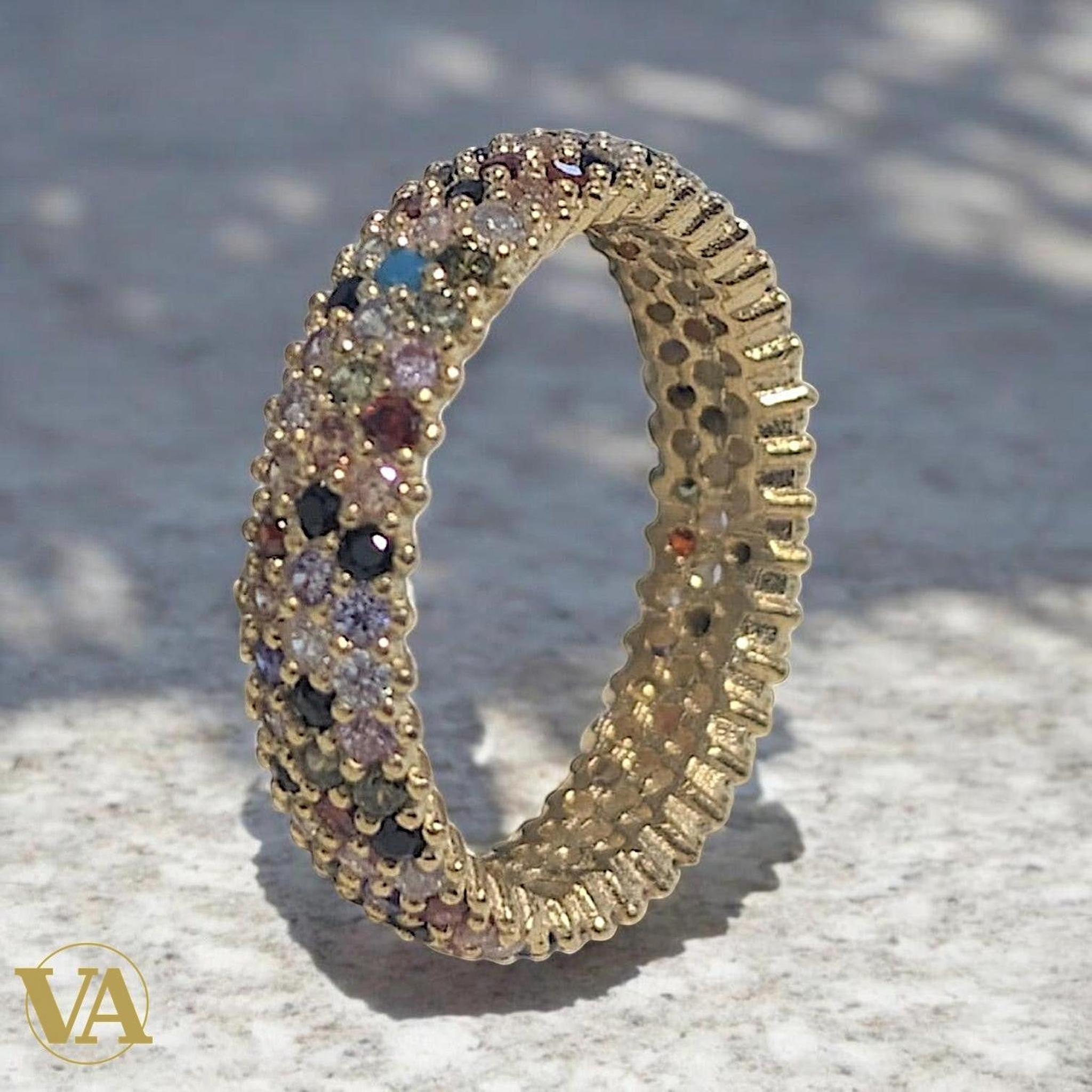 Bague Femme femmes Argent Plaqué Or Oxydes Multicolores | Bijoux Vindicta