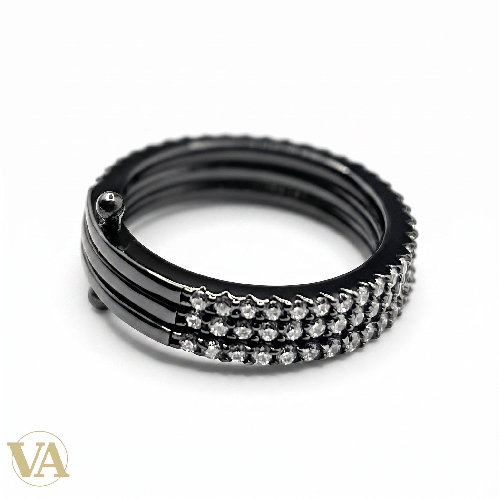 Bague Femme Argent 925 Oxyde de Zirconium Pavé 3 Rangs Noire