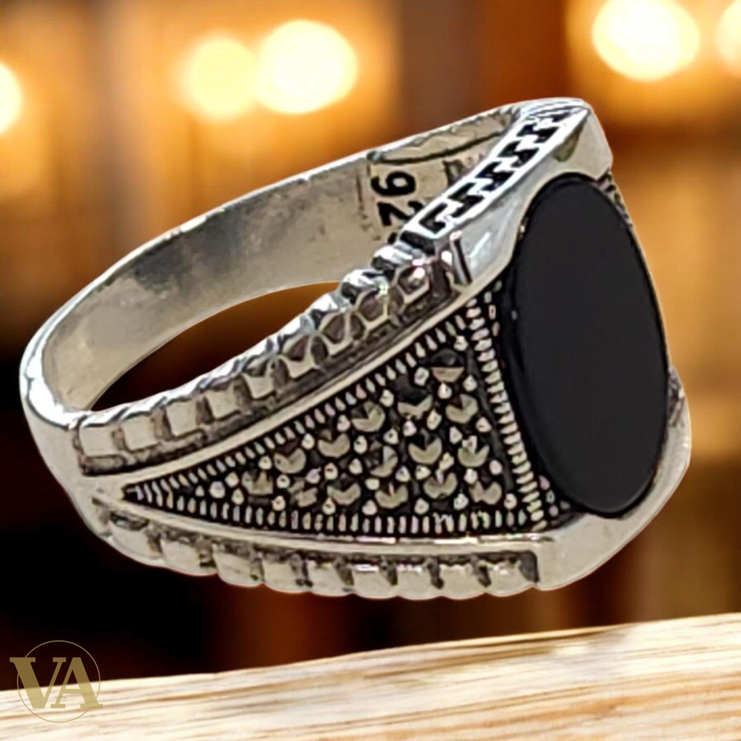 Bague homme argent 925 onyx noir et marcassites