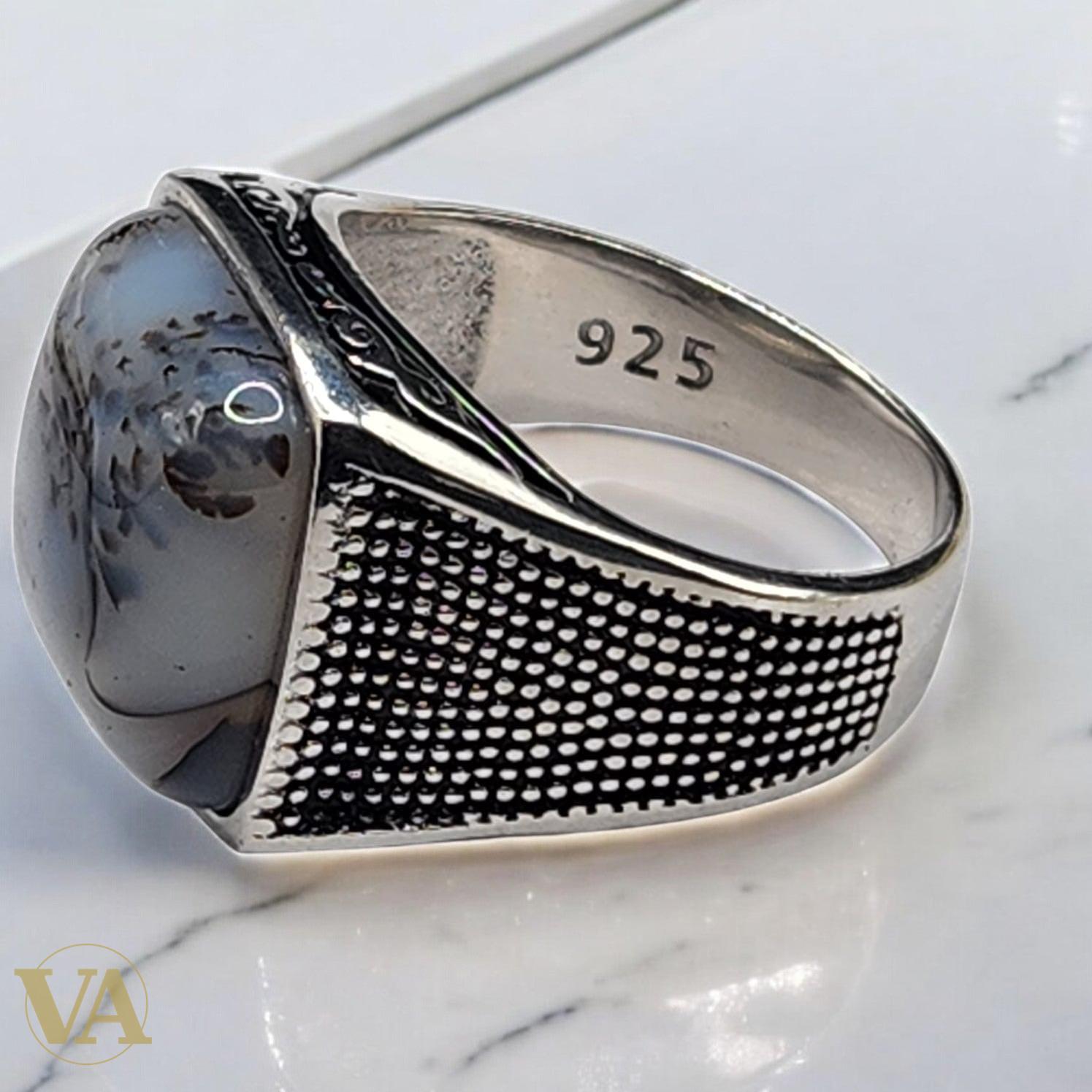 Bague homme argent 925 avec agate dendritique