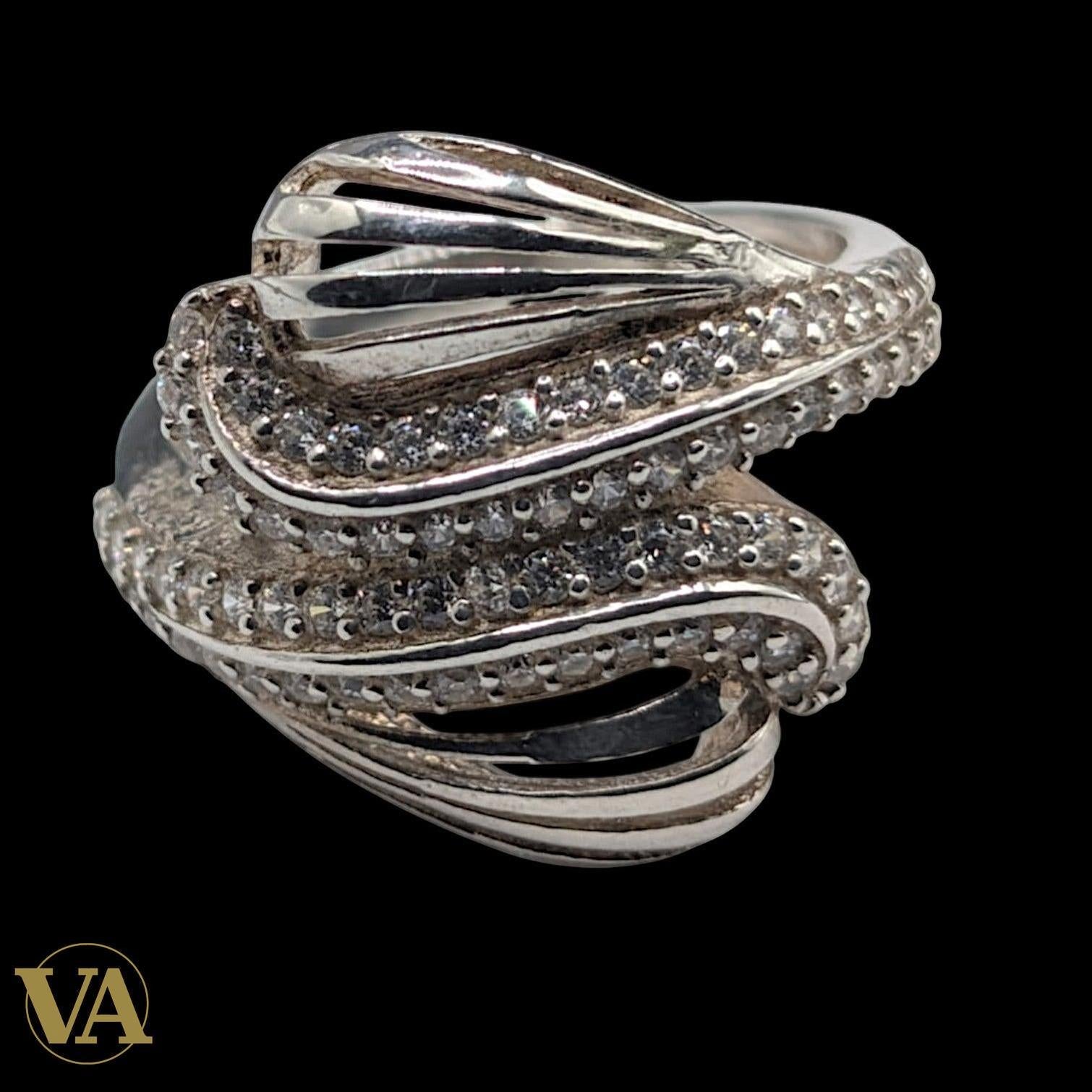 Bague femme Argent 925 Massif Zirconium Design Enroulé