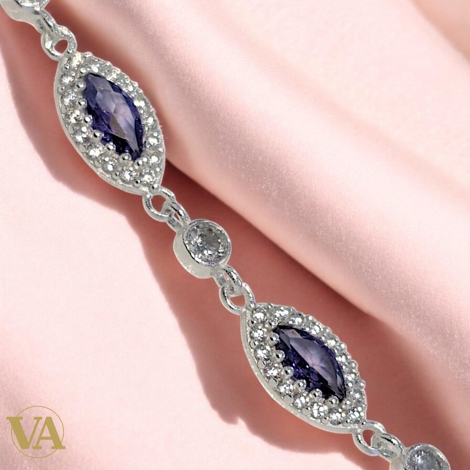 Bracelet Femme Argent 925 Améthyste Naturelle Vintage