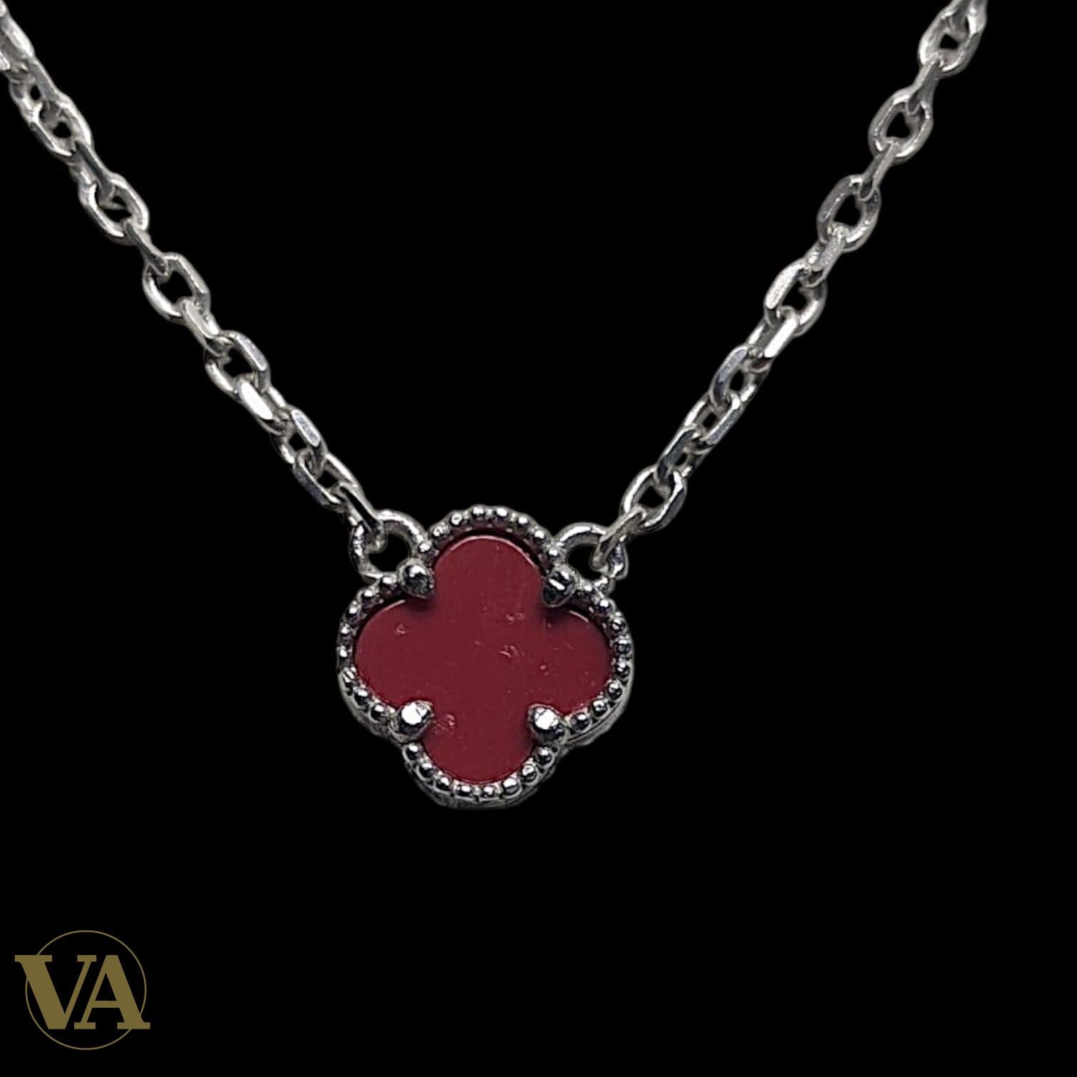 Collier Femme Cornaline Argent 925 — Pendentif Trèfle Pierre Naturelle
