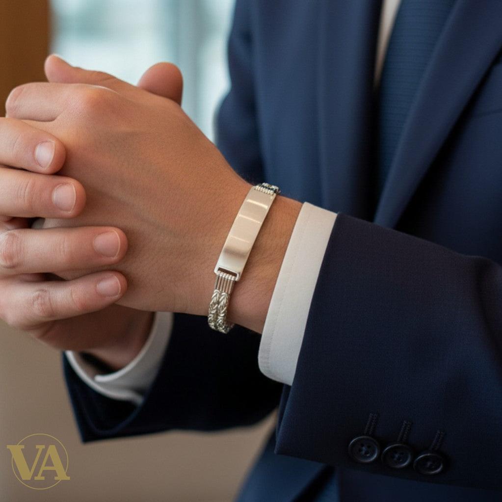 Bracelet Homme Argent 925 – Maille Tressée & Plaque 40 mm