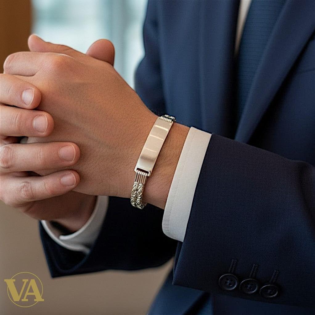 Bracelet Homme Argent 925 – Maille Tressée & Plaque 40 mm