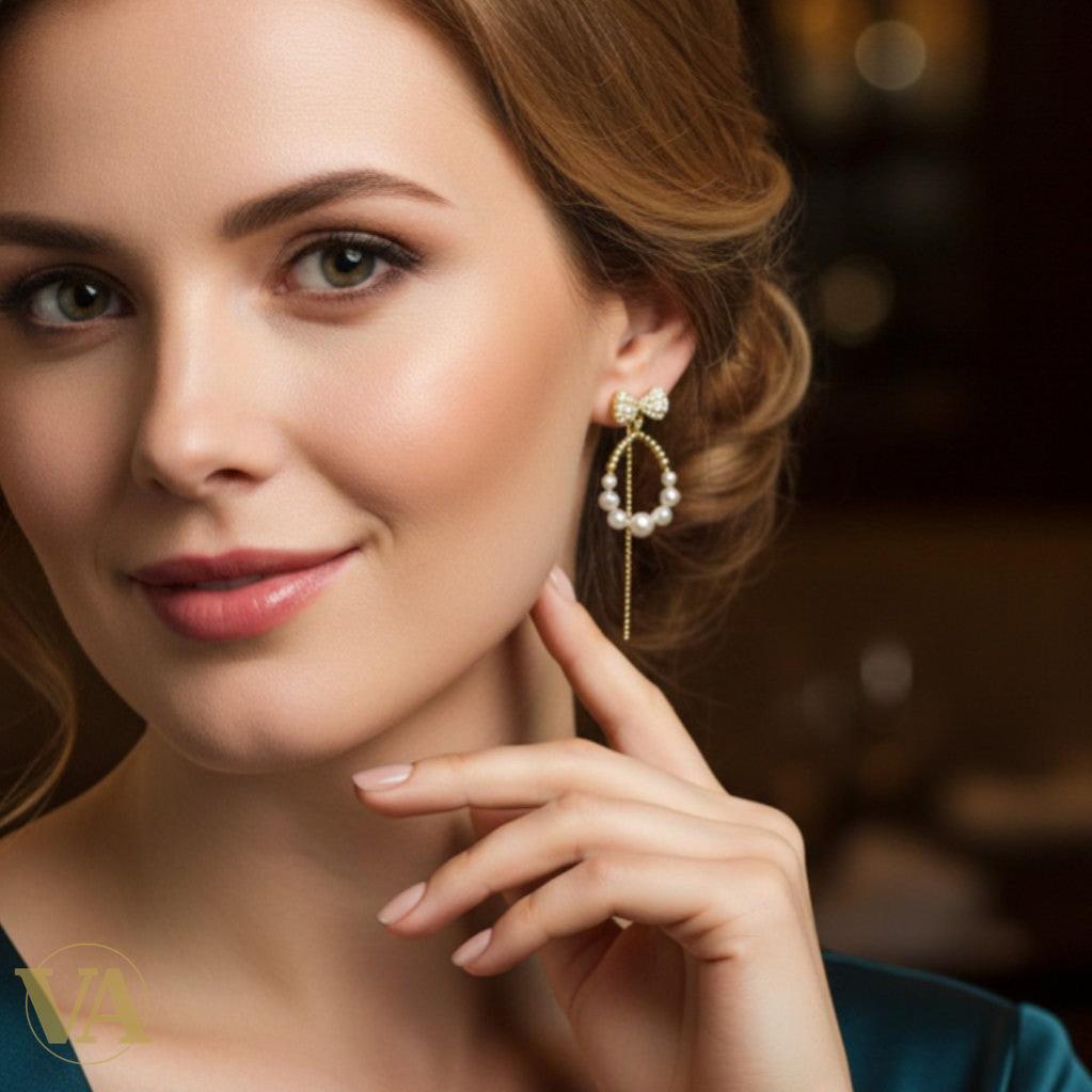 Boucles d’oreilles femme en argent plaqué or, perles & zircon