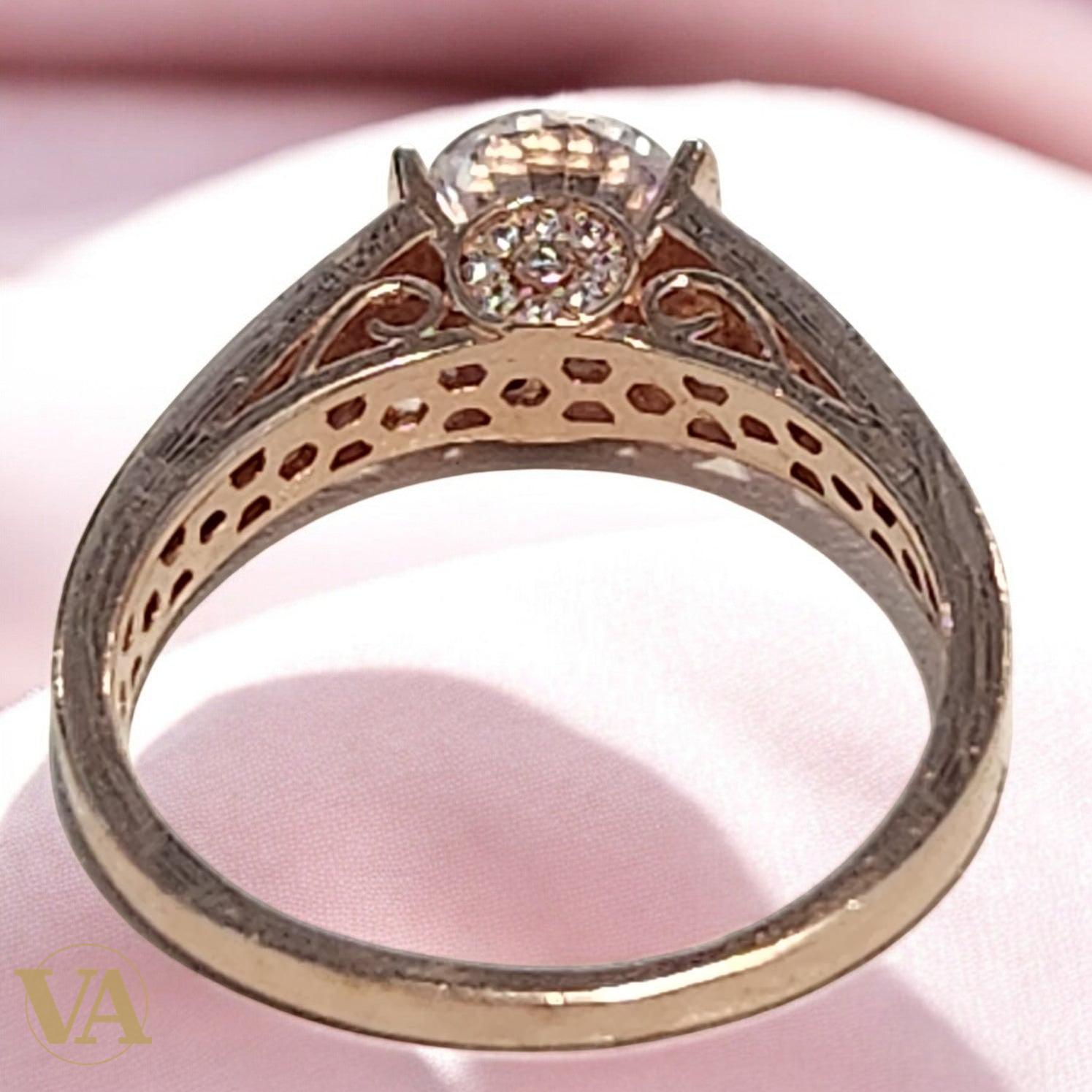 Bague Femme Argent 925 Plaqué Or Rose – Solitaire Zirconium Élégant