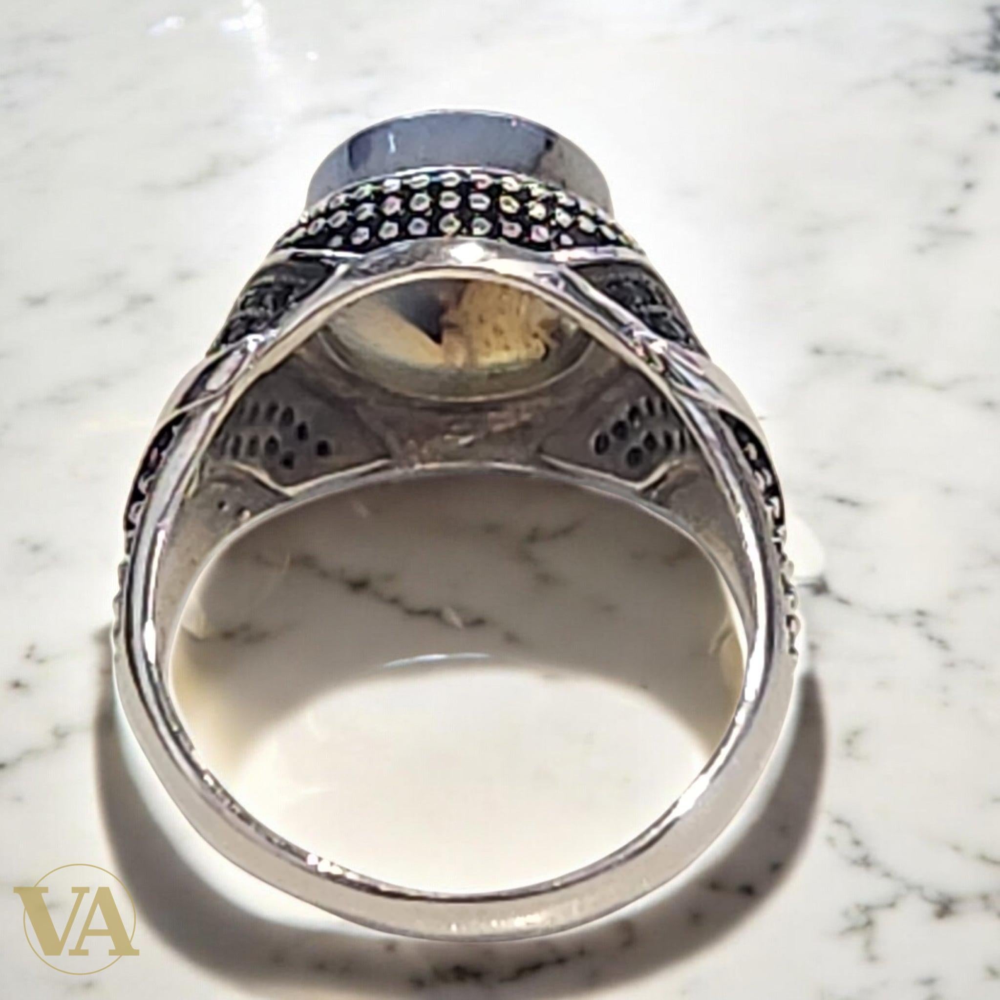 Bague homme argent 925 et agate dendritique