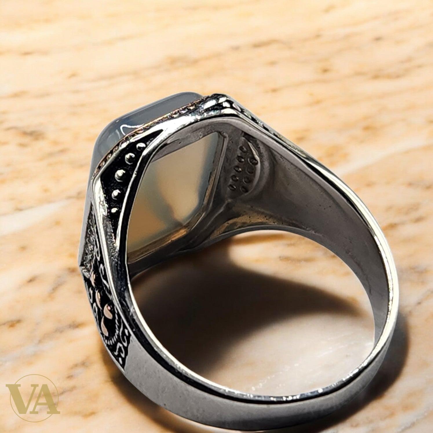 Bague Homme Argent 925 – Agate dendritique rectangulaire